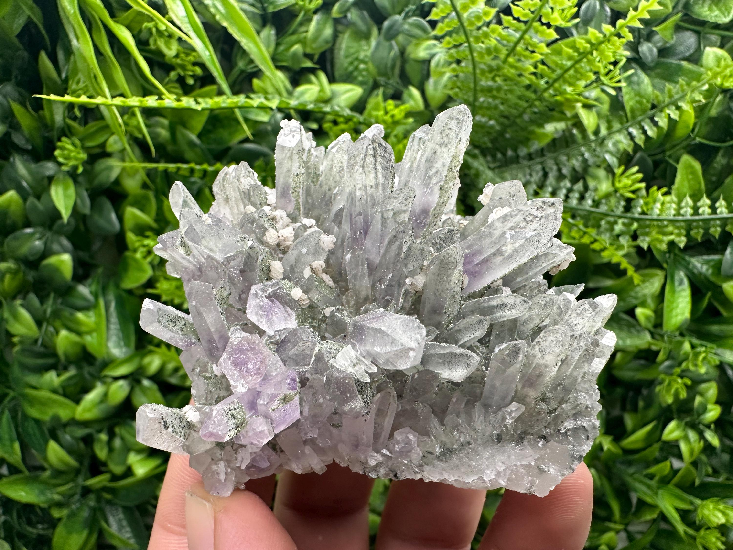 Amethyst Quartz Cluster, Calcite and Chlorite Inclusions, Rare Mineral Specimen