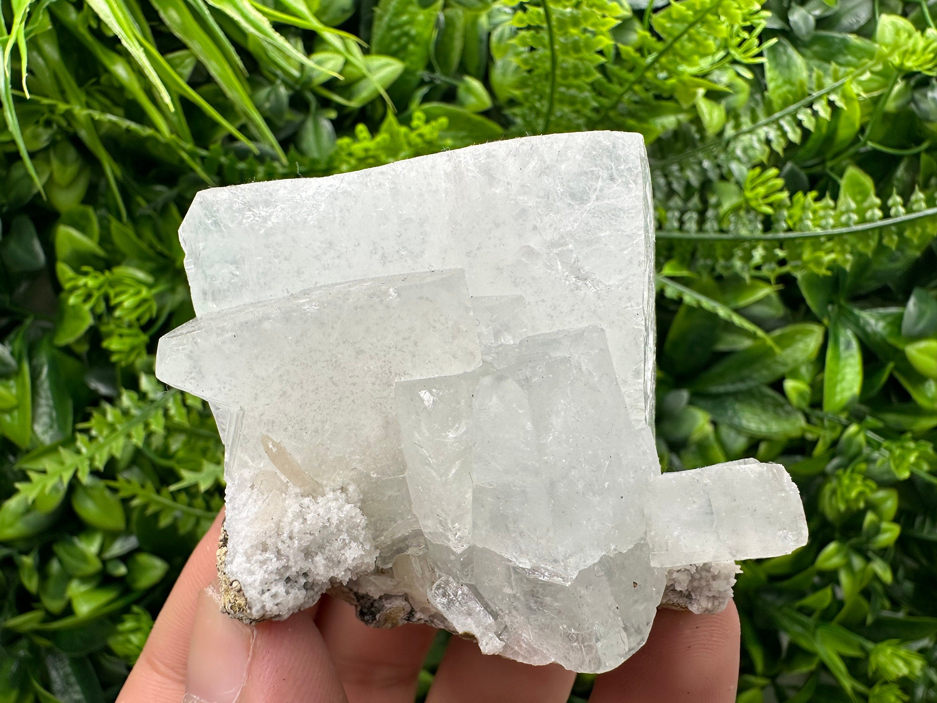 Transparent Apophyllite on Chalcedony, India Minerals Specimen