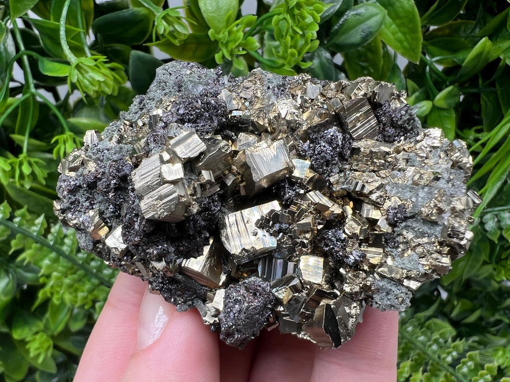 Pyrite on Green Quartz: Bulgaria Mineral Specimen, Home Decor Stone