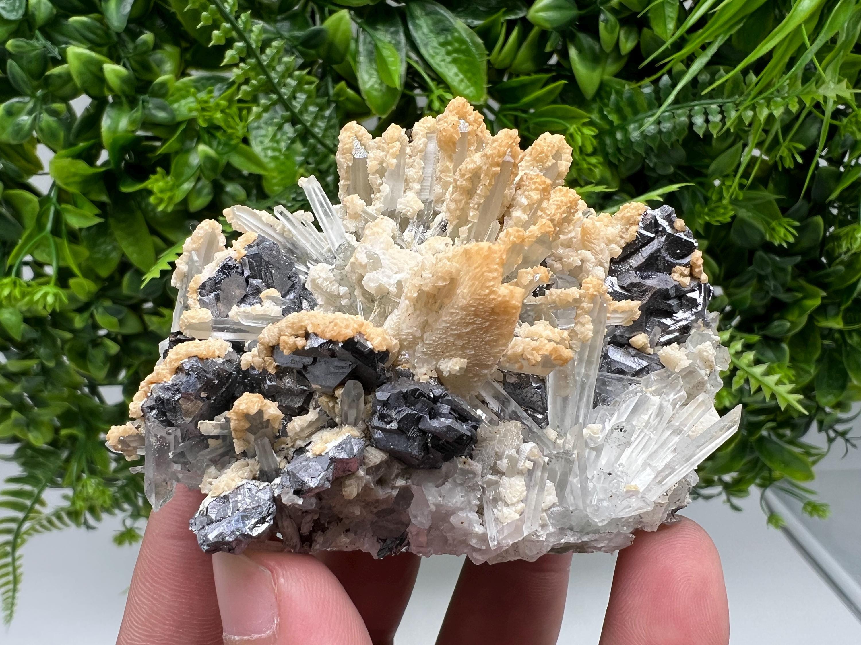 Collected Skeletal GALENA,Sphalerite,Quartz,Calcite from Krushev dol mine,Madan,Bulgaria,natural,collectible mineral specimen home decor