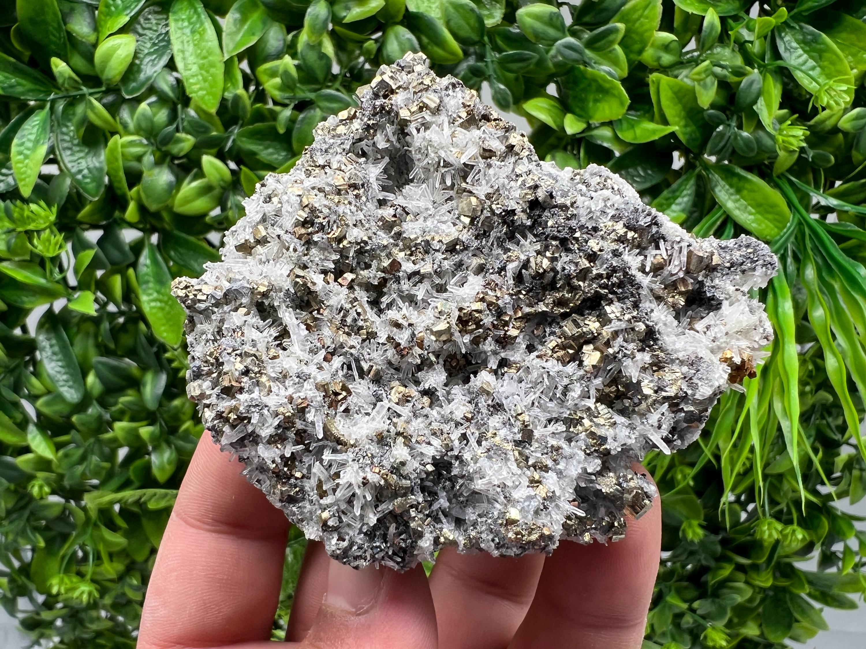 Rainbow Pyrite on Quartz with Oxide, Natural Bulgaria Crystal Souvenir