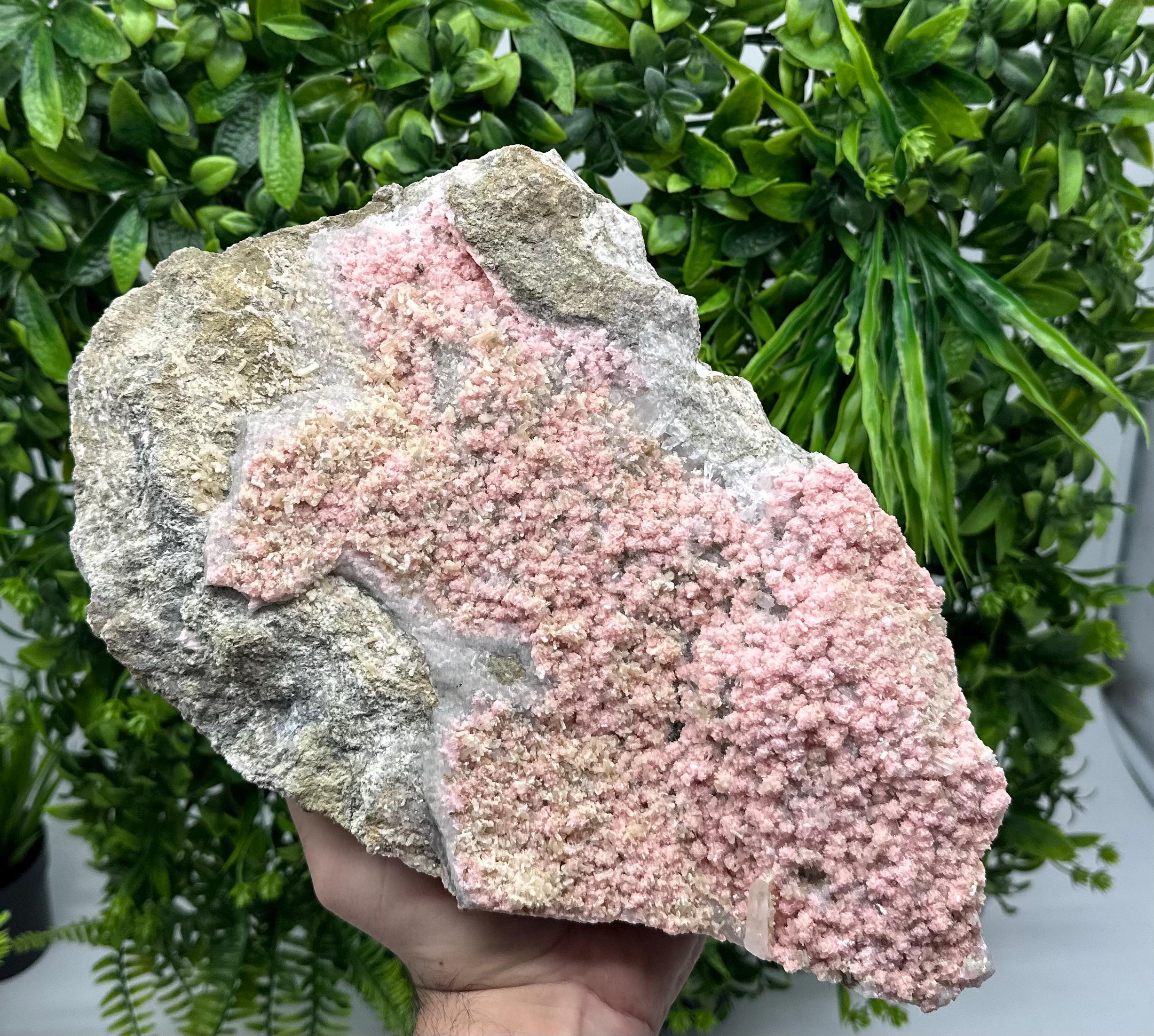 Large Rhodochrosite with Stilbite & Quartz, Bulgarian Mineral Specimen