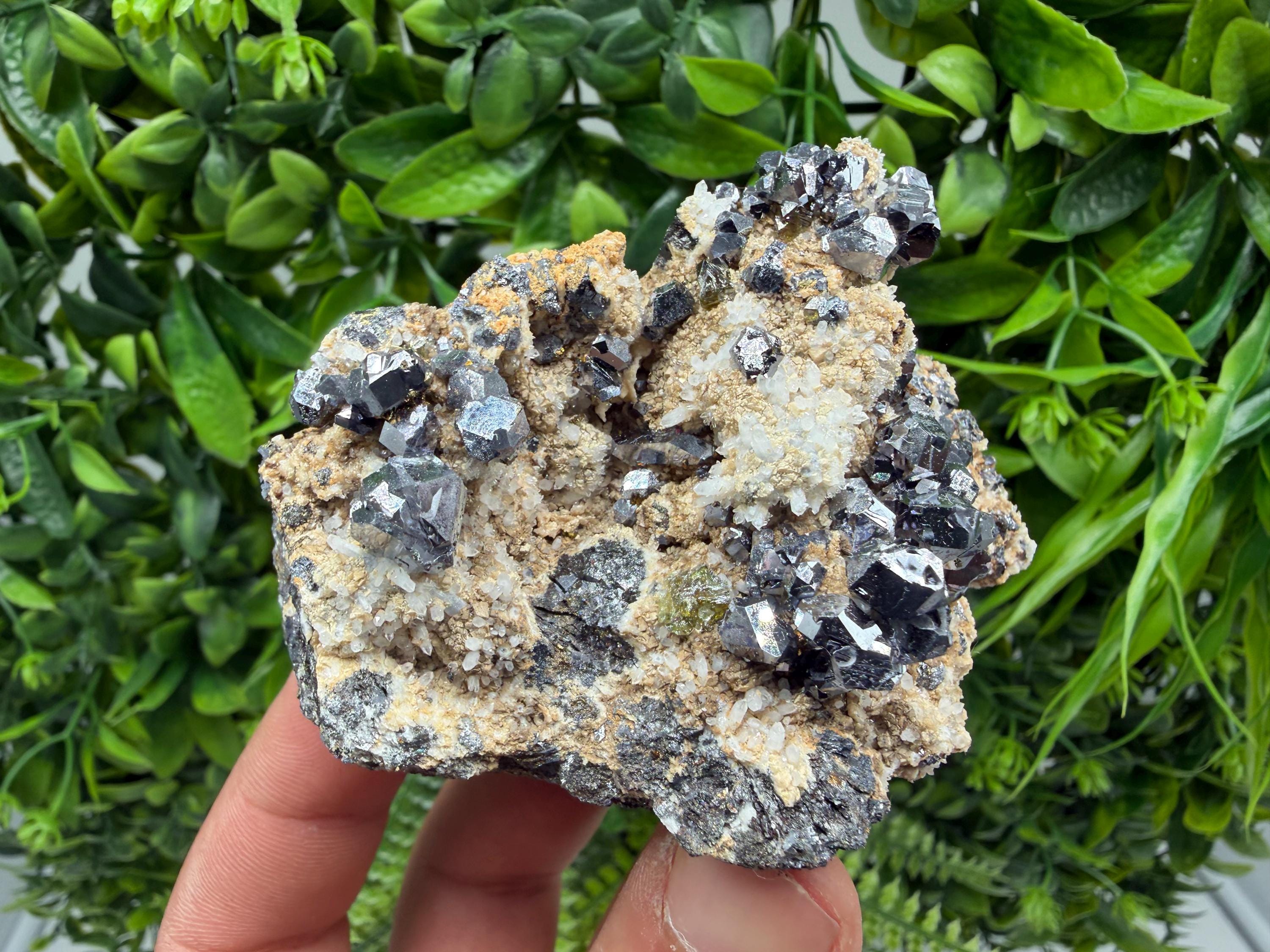 Sphalerite Cleiopfane on Quartz Mineral Specimen, Krushev Dol Mine, Bulgaria Home Decor Stone