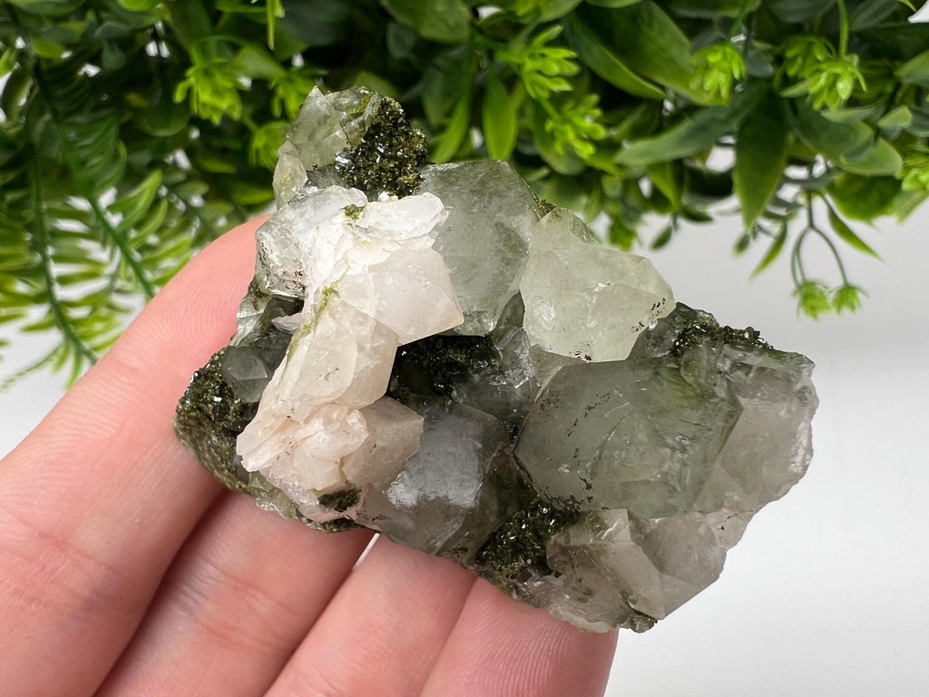 Green Epidote with Quartz Crystals: Rainbow Sparkle, Eastern Anatolian Mineral
