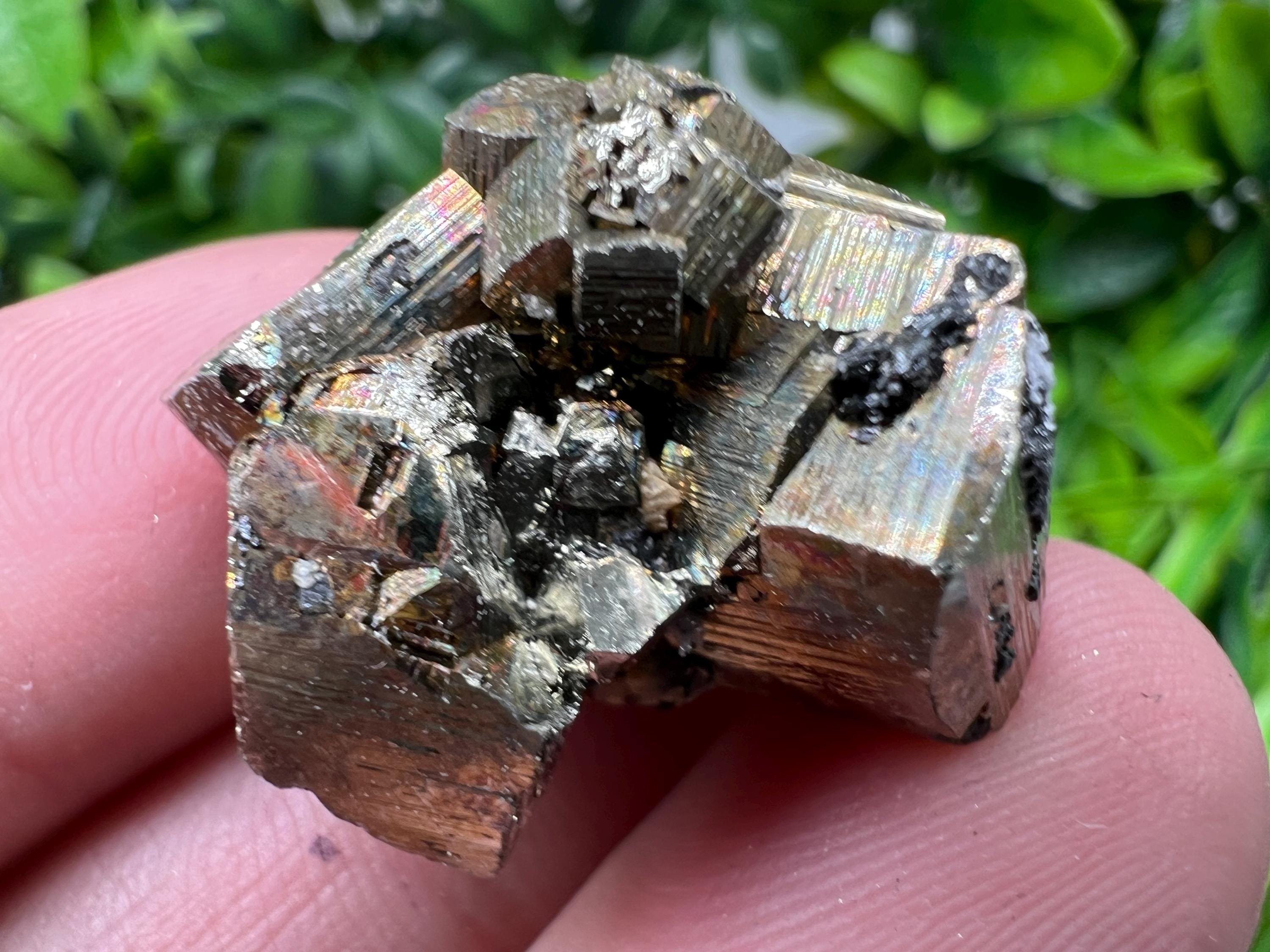 Rainbow Pyrite with Calcite, Natural Crystal Mineral Souvenir, Bulgaria