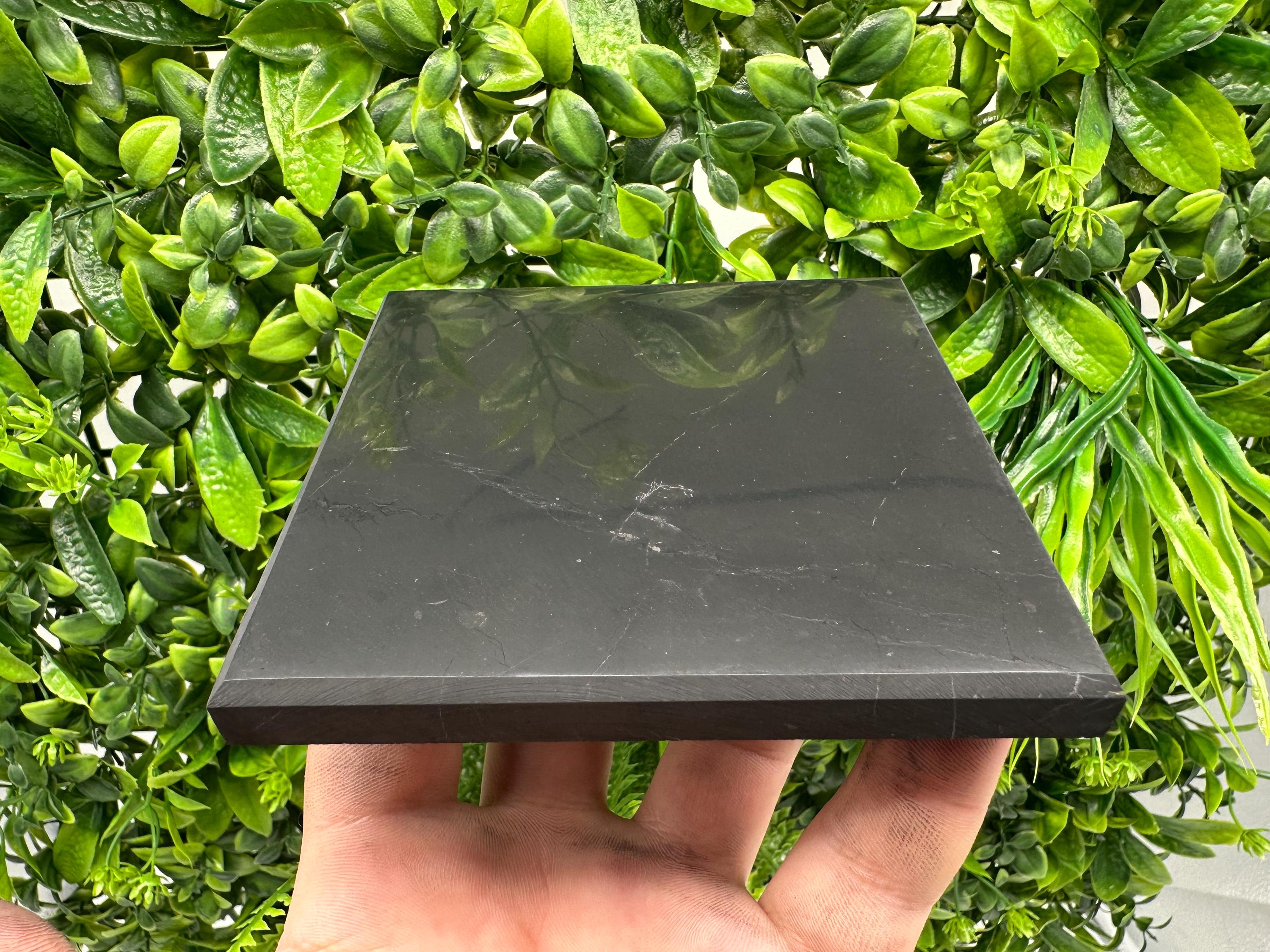 Original Shungite Plate | Polished Stone Tile, 10x10cm
