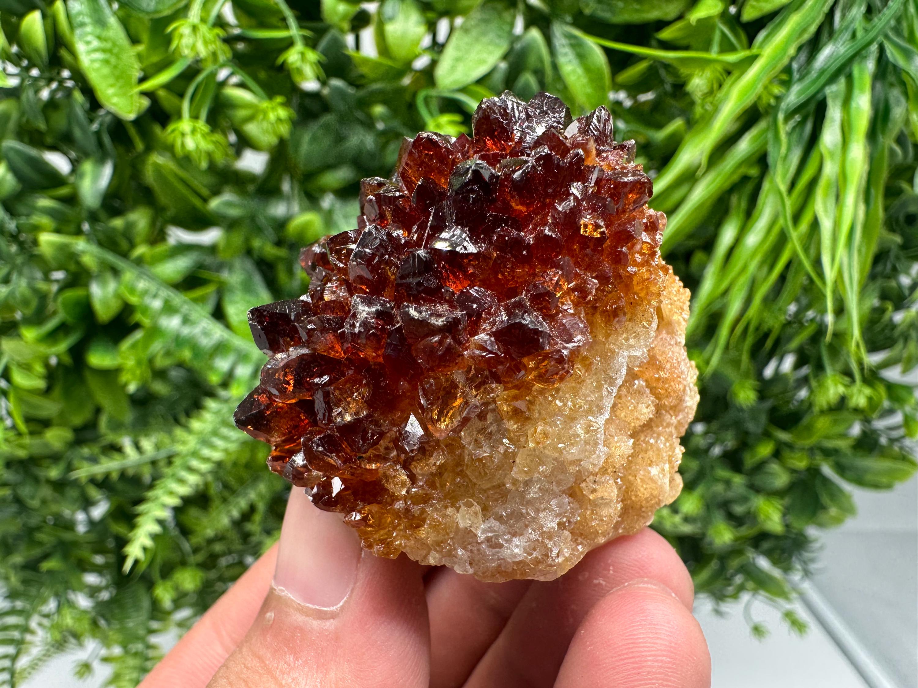 Citrine Crystal Cluster with Hematite Inclusions: Natural Phantom Mineral