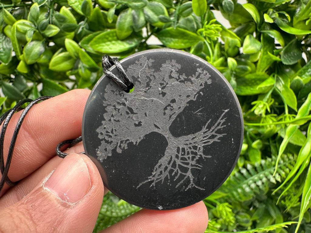 Shungite Tree of Life Pendant: EMF Protection Healing Stone