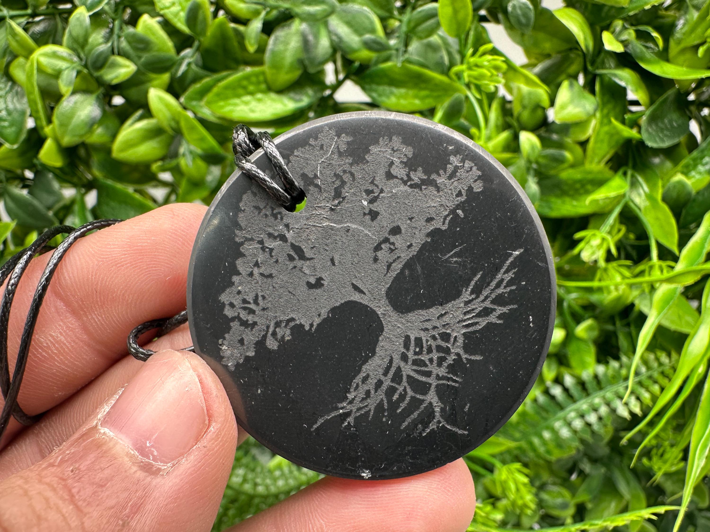 Shungite Tree of Life Pendant: EMF Protection Healing Stone