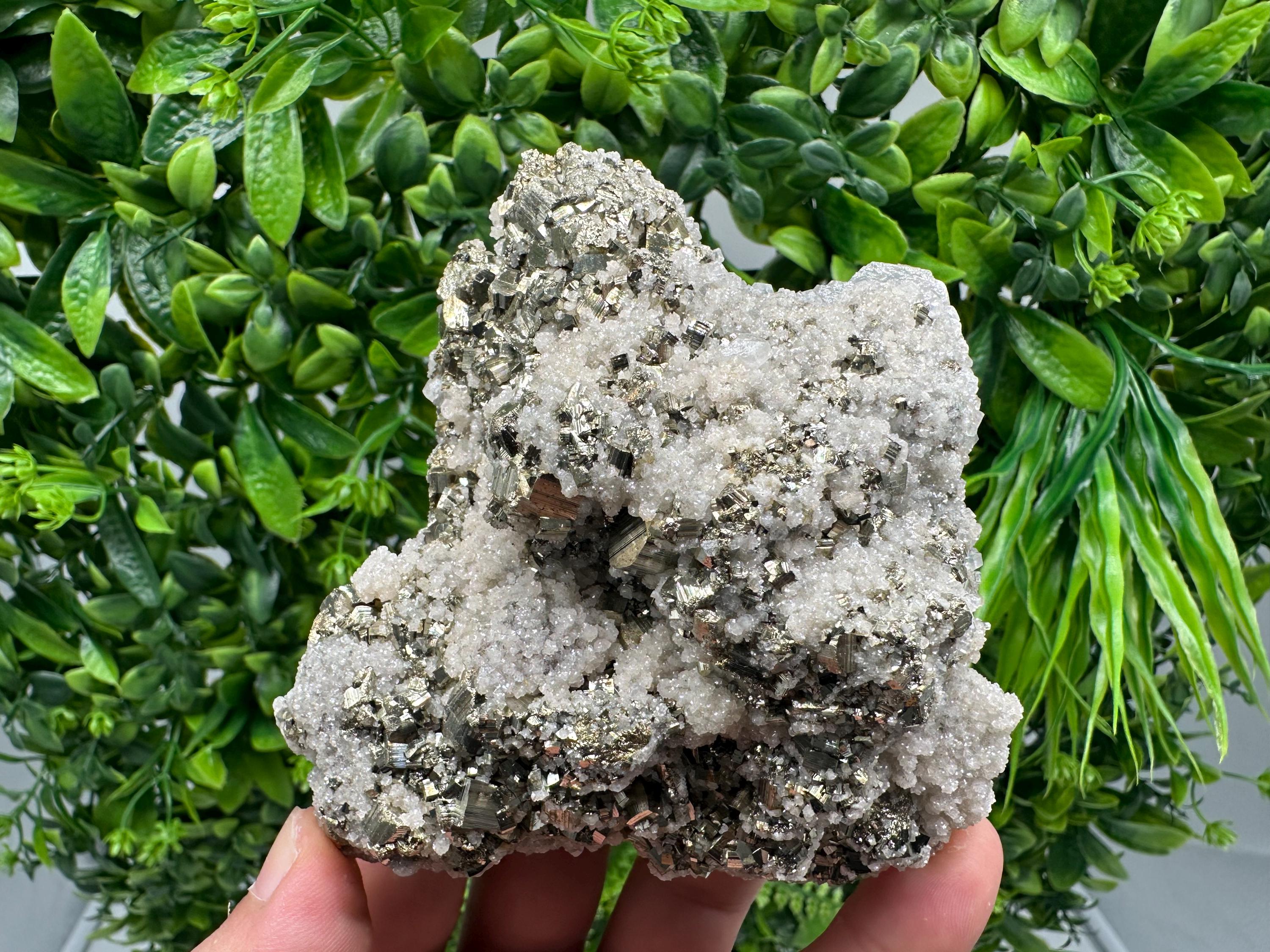 Pyrite on Quartz, Calcite Mineral Specimen, Bulgaria