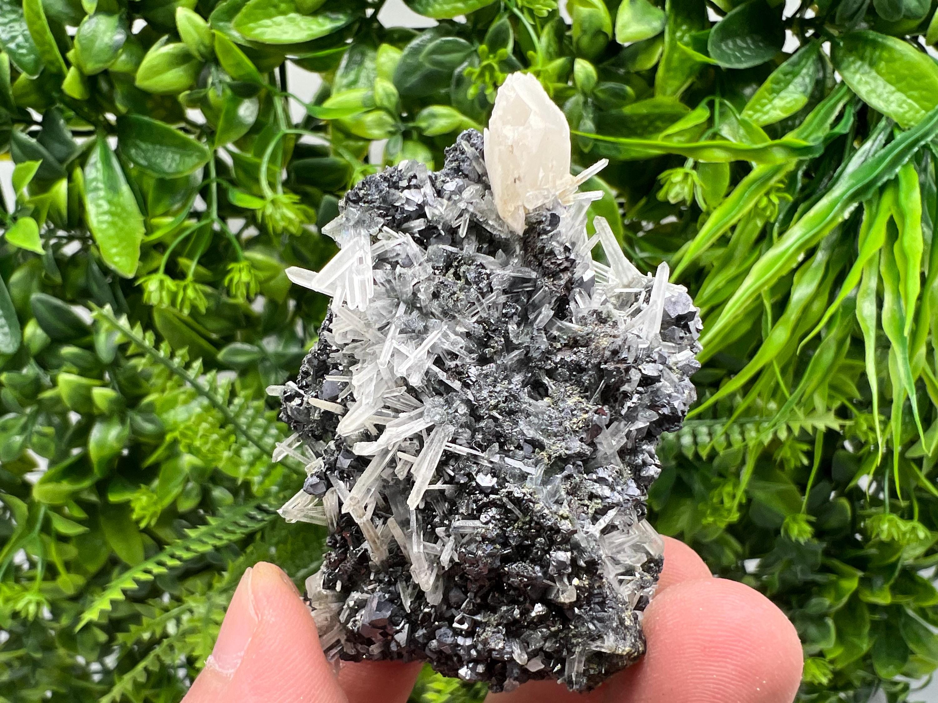 Wonderful Calcite,Sphalerite,Galena on Needle Quartz from Borieva mine,Madan,Bulgaria,natural,collectible mineral specimen,home decor stone