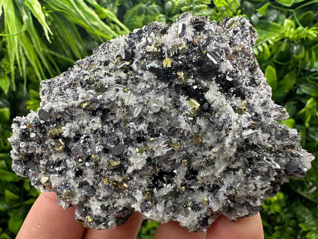 Chalcopyrite Galena Sphalerite on Quartz, Bulgaria Mineral Specimen