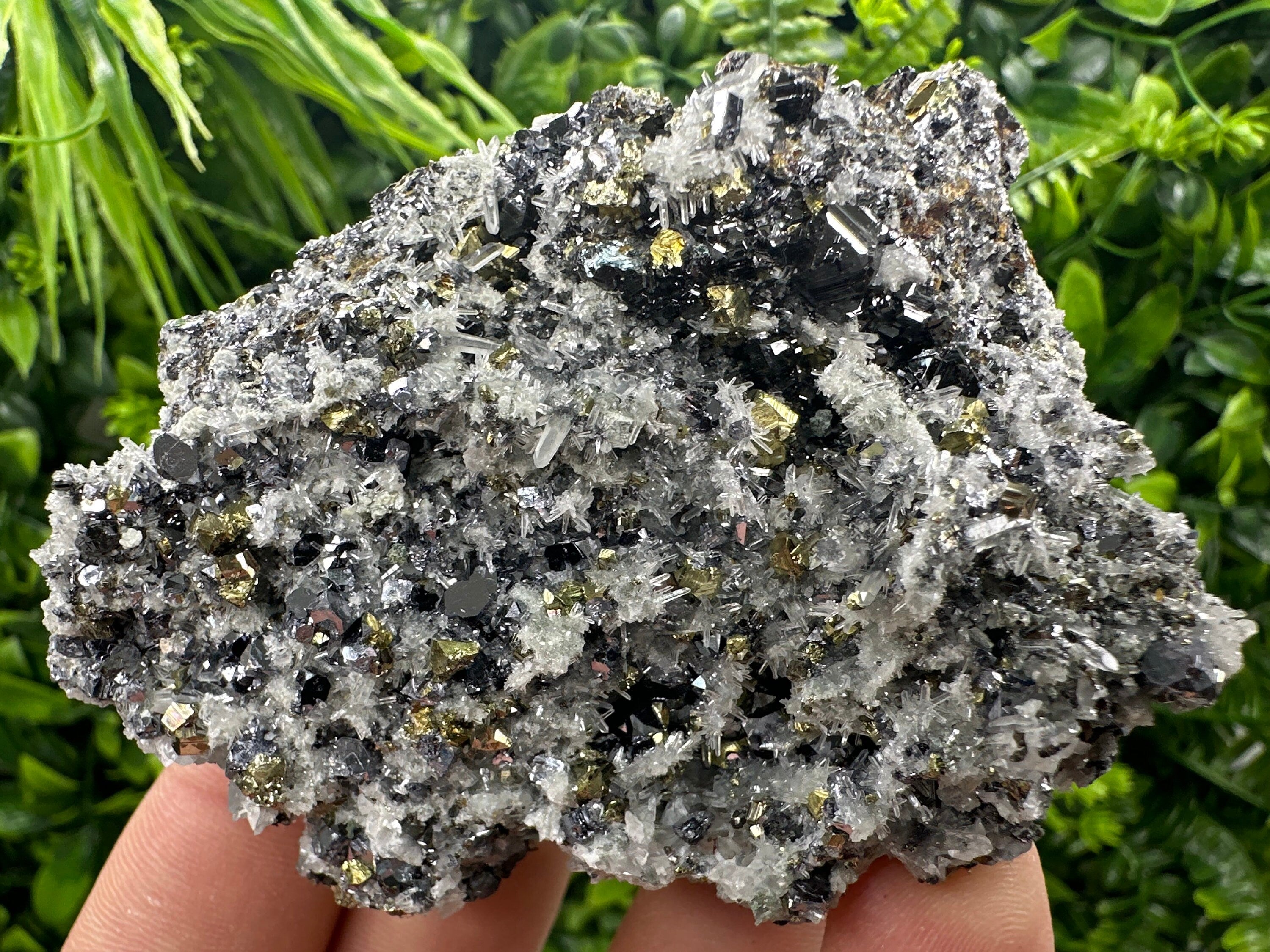 Chalcopyrite Galena Sphalerite on Quartz, Bulgaria Mineral Specimen