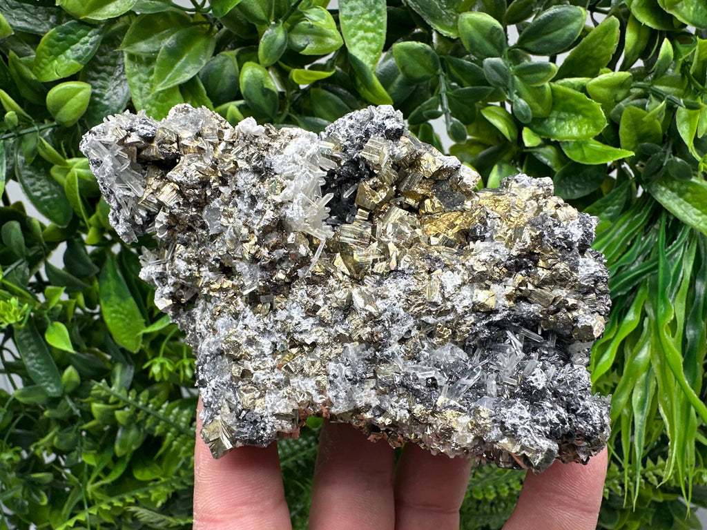 Rainbow Pyrite on Quartz with Oxide, Natural Minerals Decor, Borieva Bulgaria
