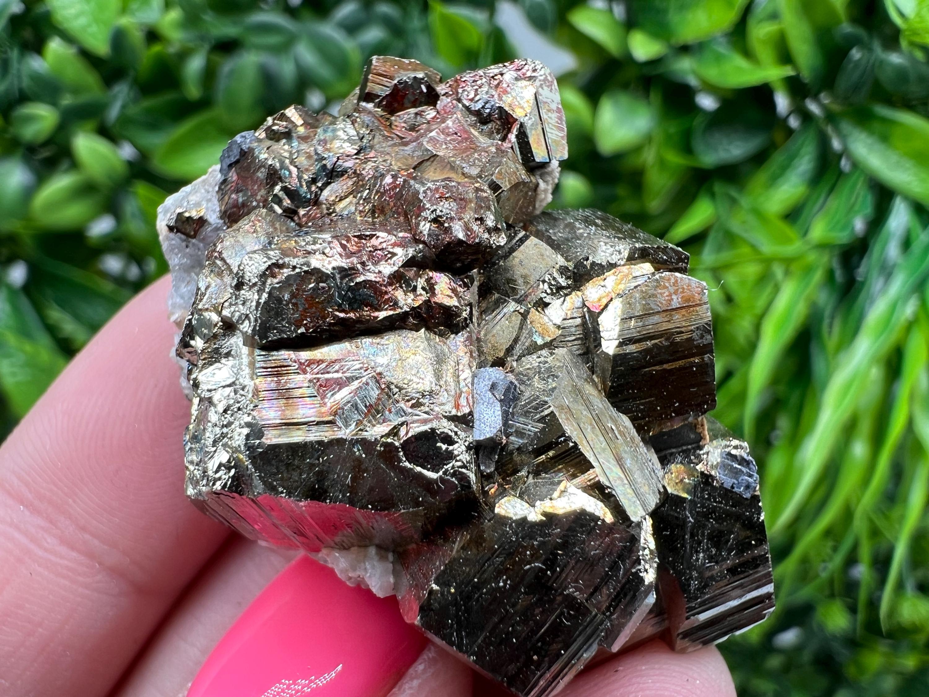 Rainbow Pyrite with Calcite, Borieva Bulgaria Crystal