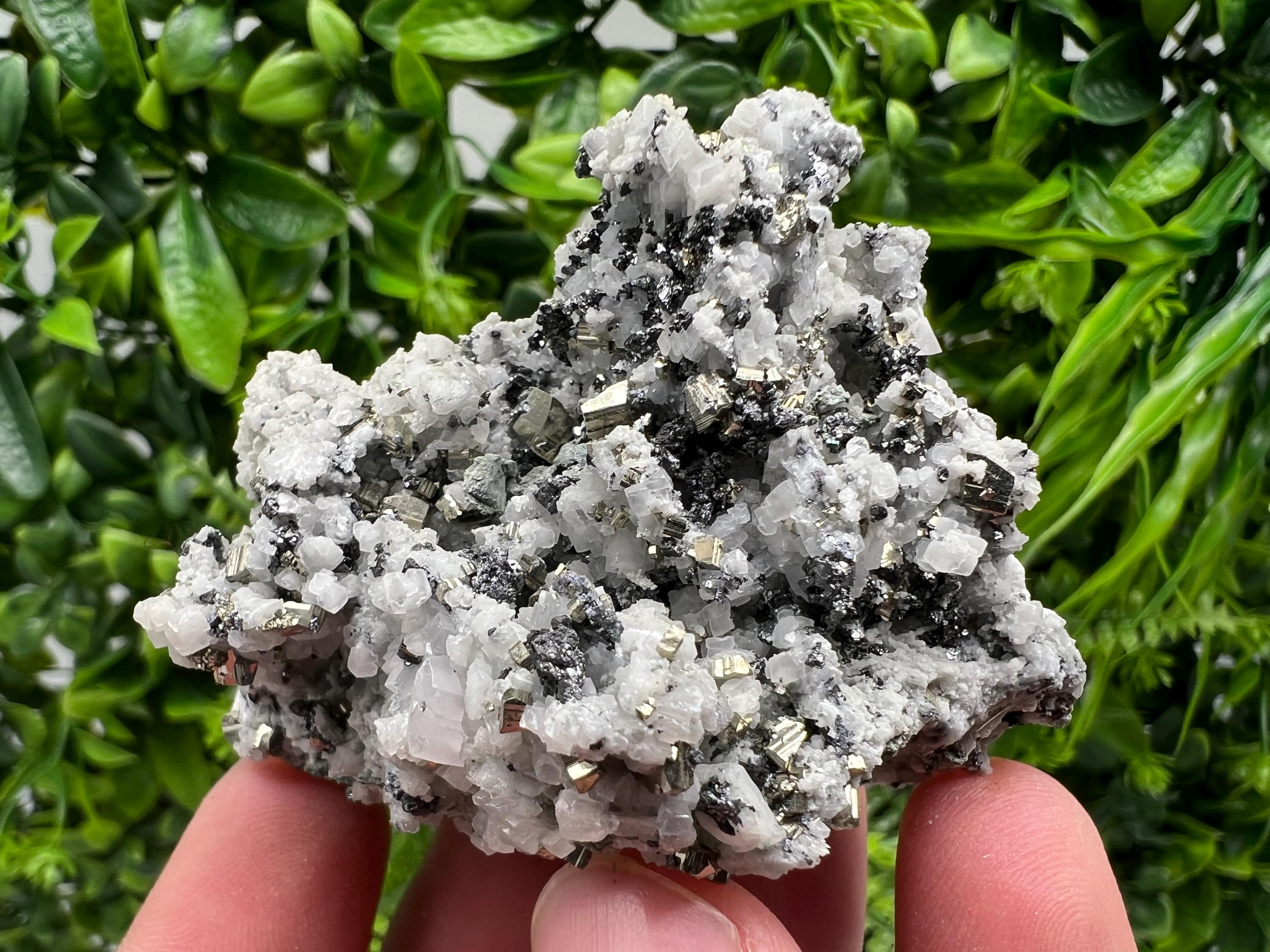 Pyrite on Quartz, Calcite Mineral Specimen, Borieva Mine, Bulgaria