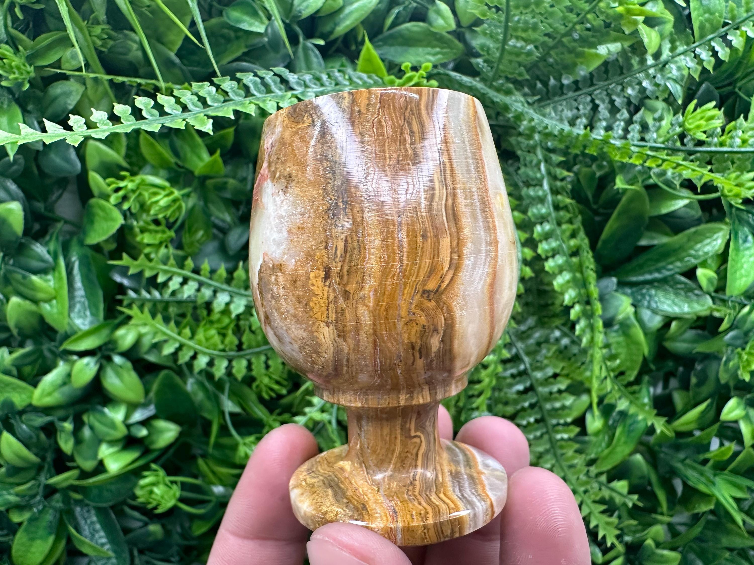 Vintage Natural Onyx Goblet: Unique Stone Wine Cup