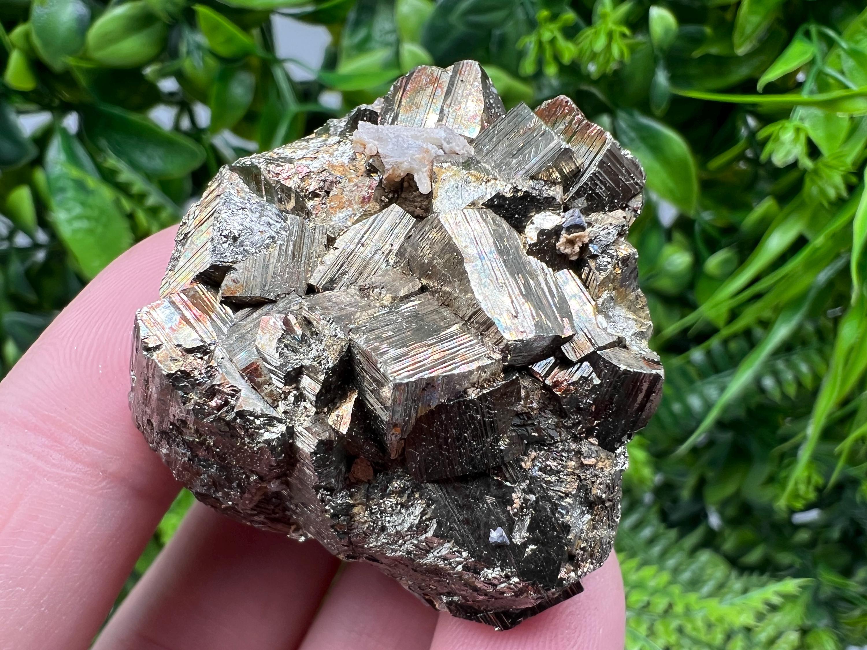 Rainbow Pyrite with Calcite, Borieva Bulgaria Crystal, Rare Mineral Decor