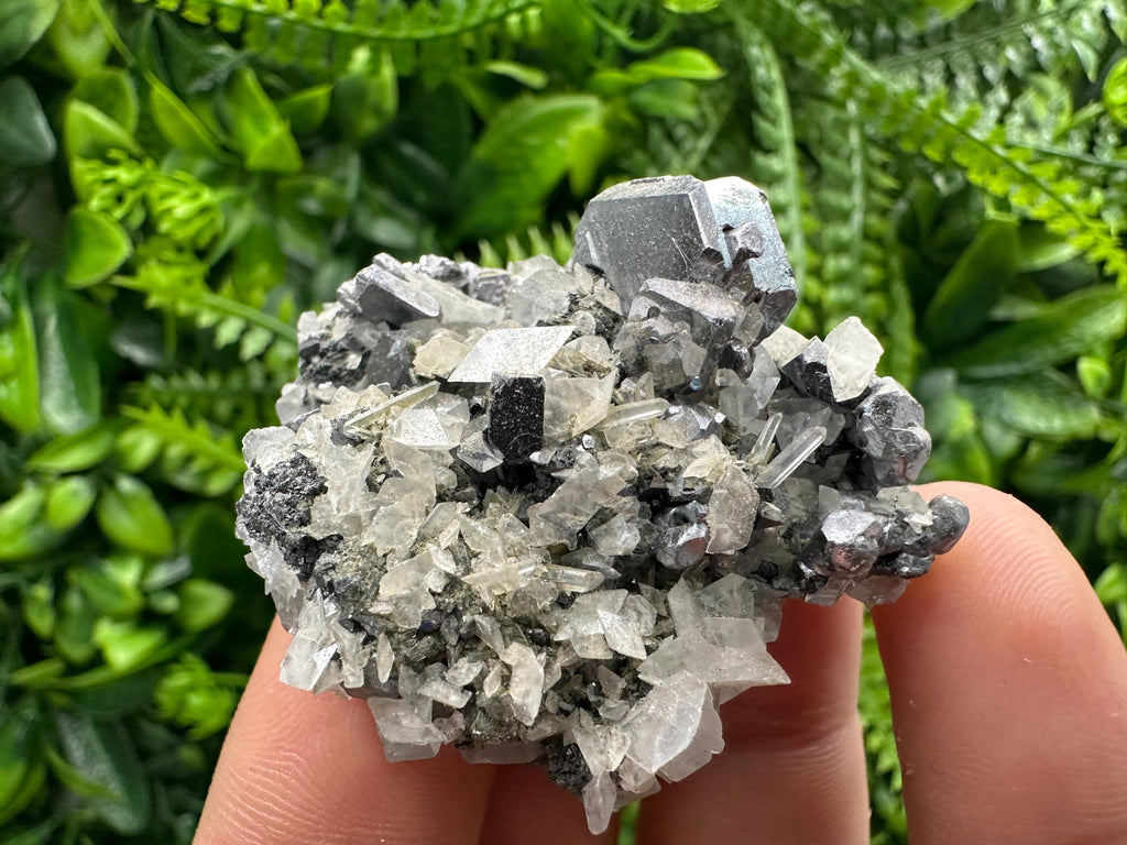 Galena Spinel Law on Quartz with Calcite, Bulgaria Mineral Specimen