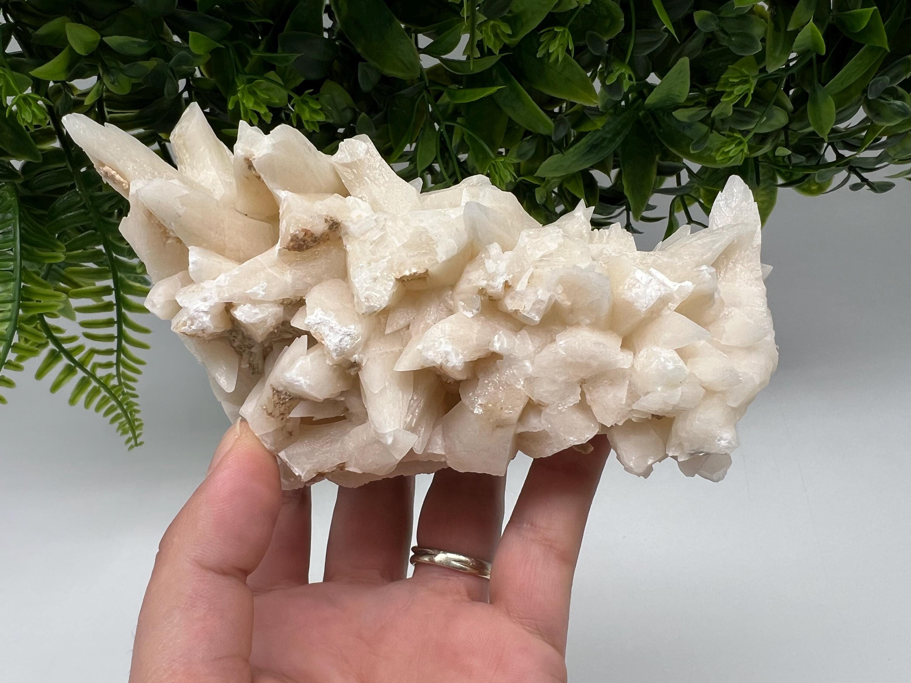 Calcite on Green Quartz, Djurcovo Mine, Bulgaria Crystal