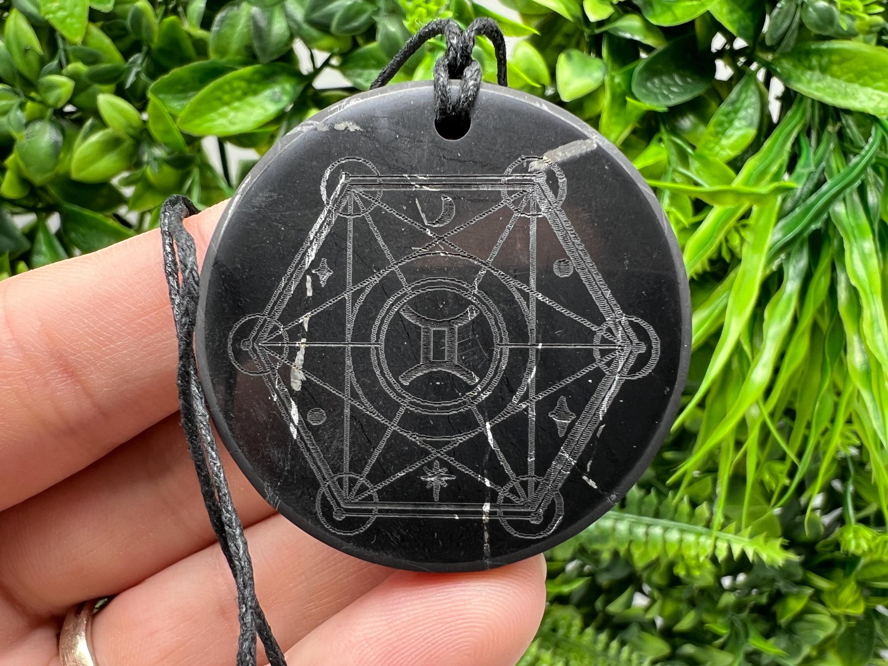 Shungite Gemini Zodiac Pendant Necklace: EMF Protection Healing Stone
