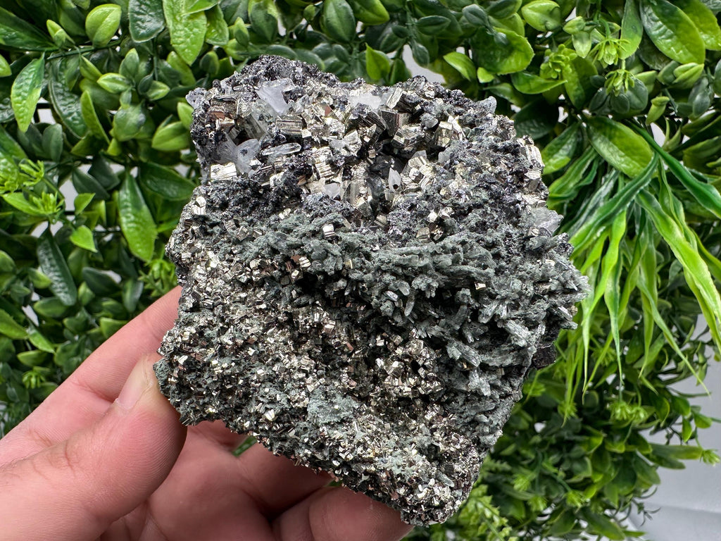 Pyrite Sphalerite on Green Quartz, Bulgaria Mineral Specimen