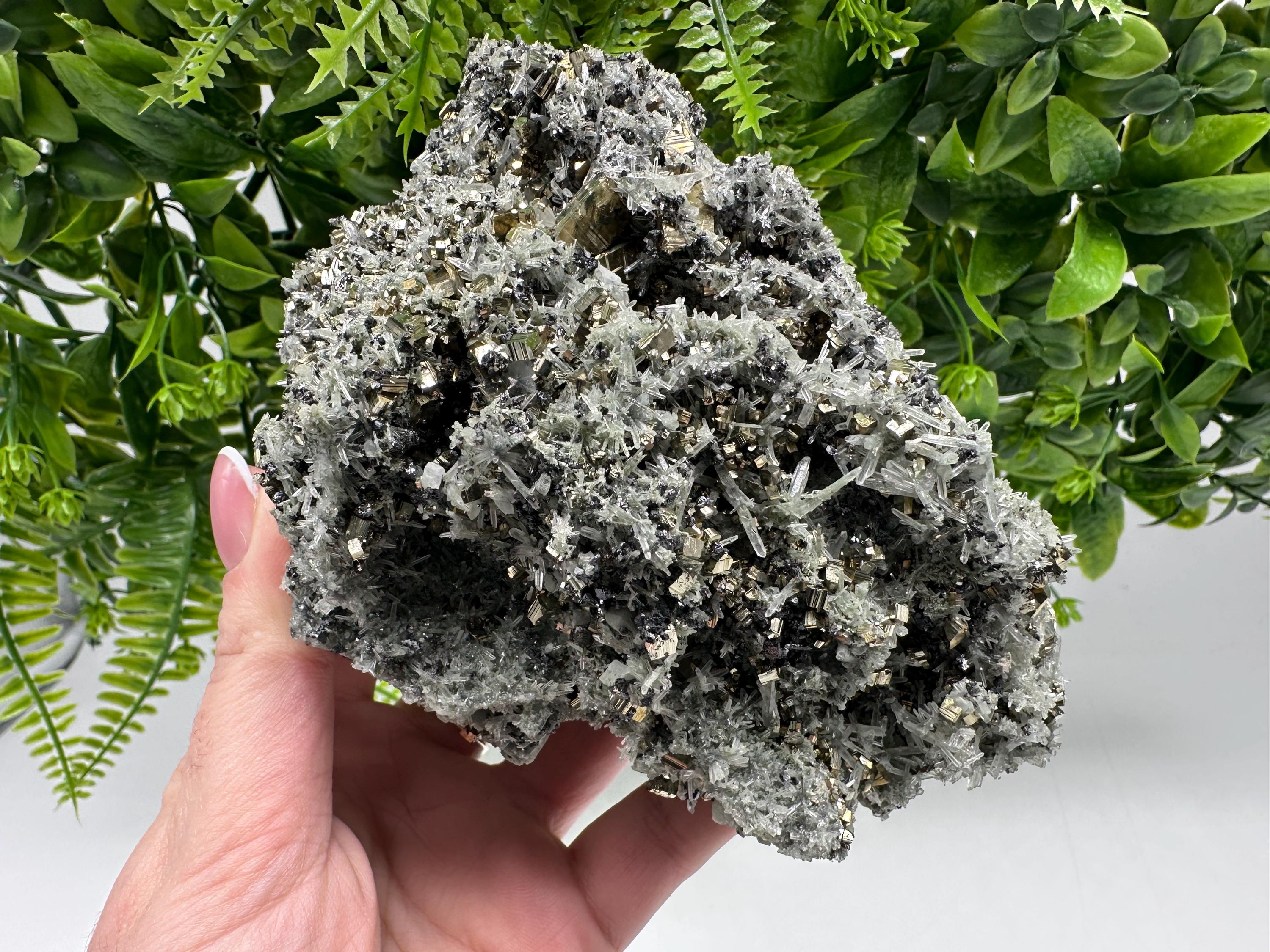 Stunning Pyrite on Quartz,Calcite from Borieva mine,Madan,Bulgaria,natural,collectible mineral specimen,home decor stone,collection crystal