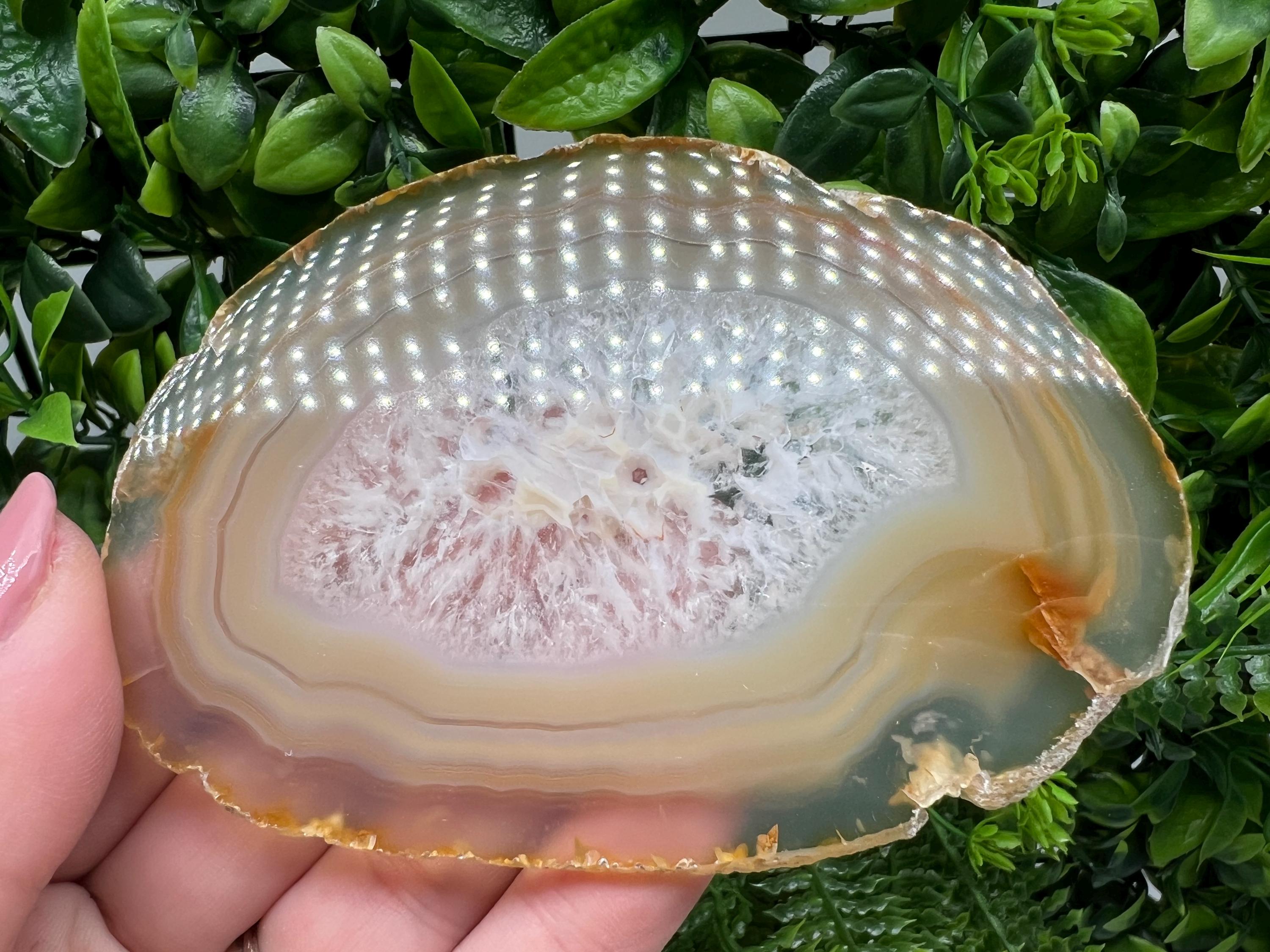 Large Polished Agate Slice: Spiritual Healing Crystal Coaster (11/7.5cm, 68 grams