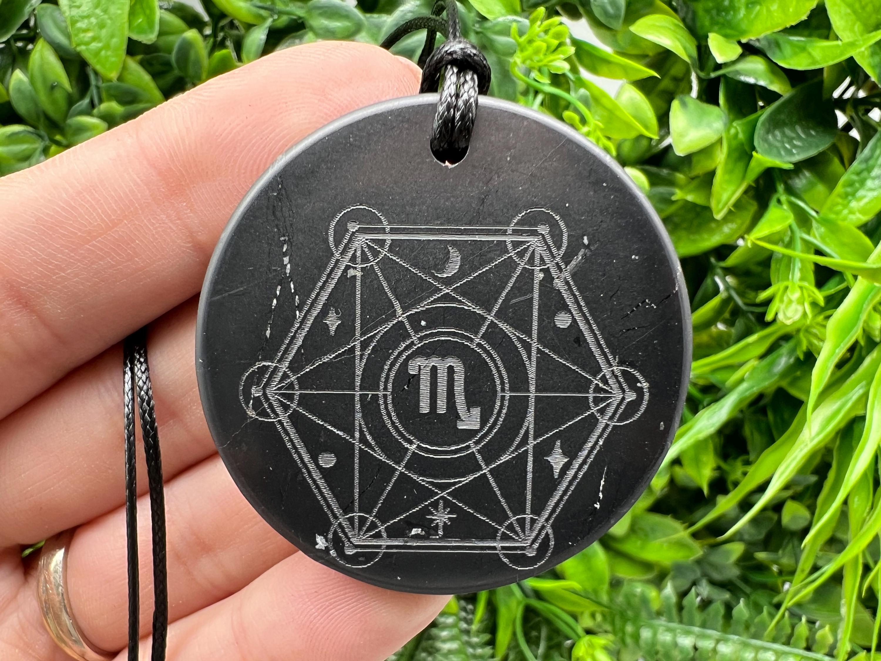 Shungite Scorpio Zodiac Pendant Necklace: EMF Protection Healing Stone