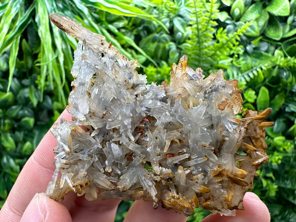 Quartz Crystal Cluster with Limonite, Iron Oxide Mineral Specimen