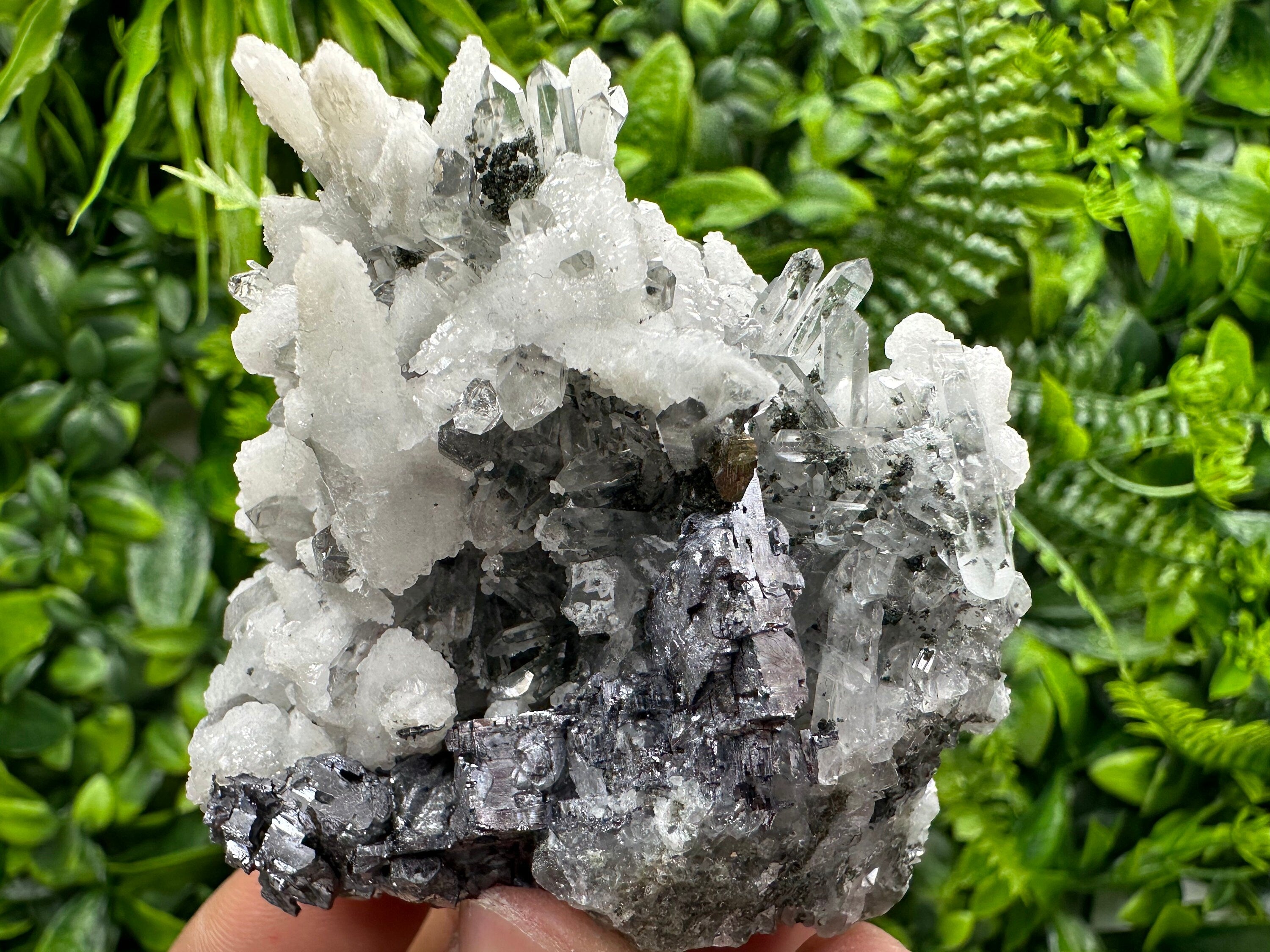 Galena Pyrite Calcite on Quartz: Borieva Madan Mineral