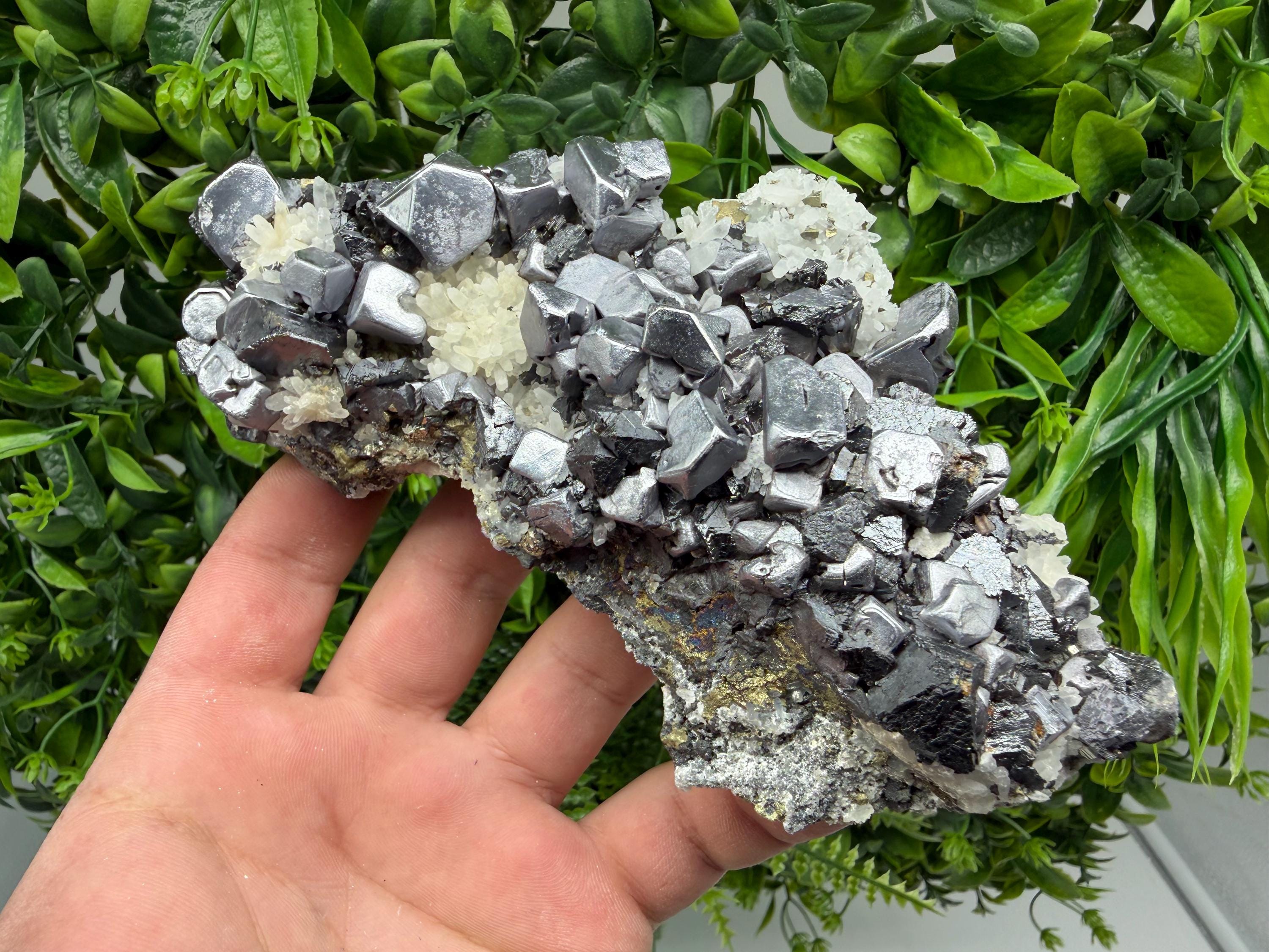 Aesthetic Natural shiny Galena whit Siderite and Quartz from 9 th September mine,Bulgaria,collection specimen,rare galena,Galena cluster