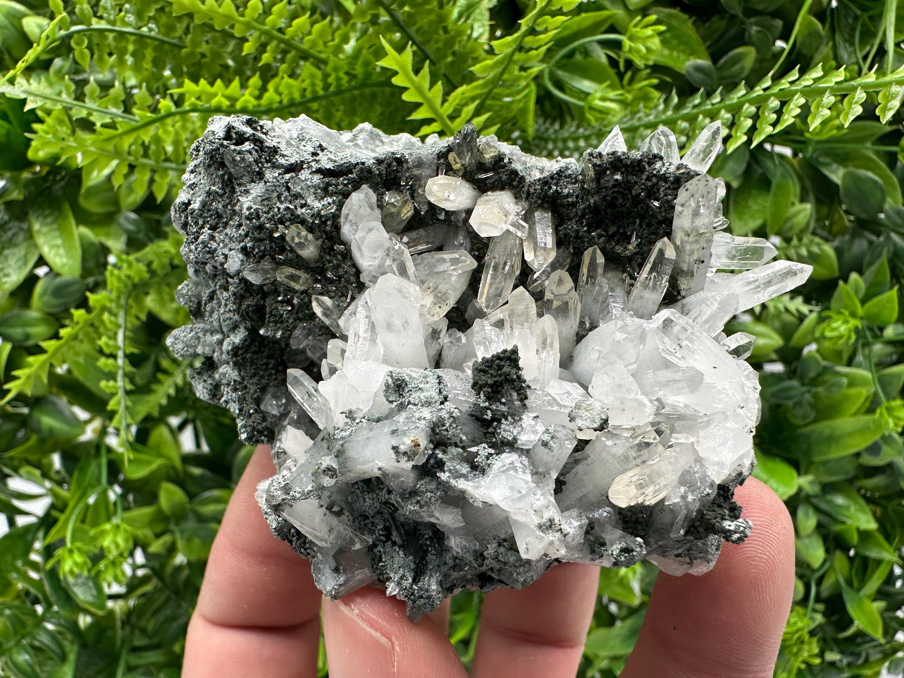 Quartz on Chlorite Matrix with Calcite, Bulgarian Mineral Specimen
