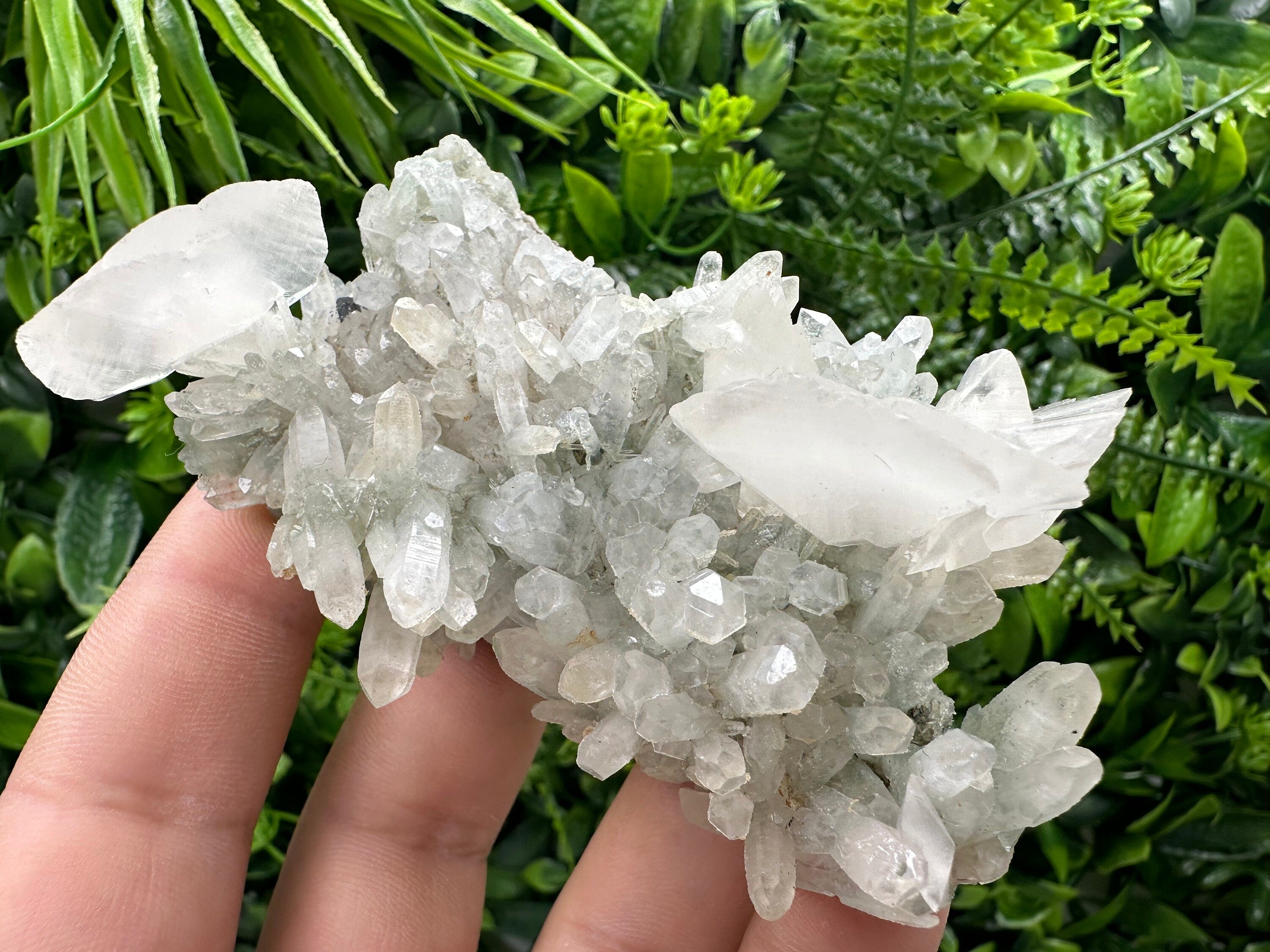 Calcite on Quartz with Chlorite, Bulgaria Minerals Collection