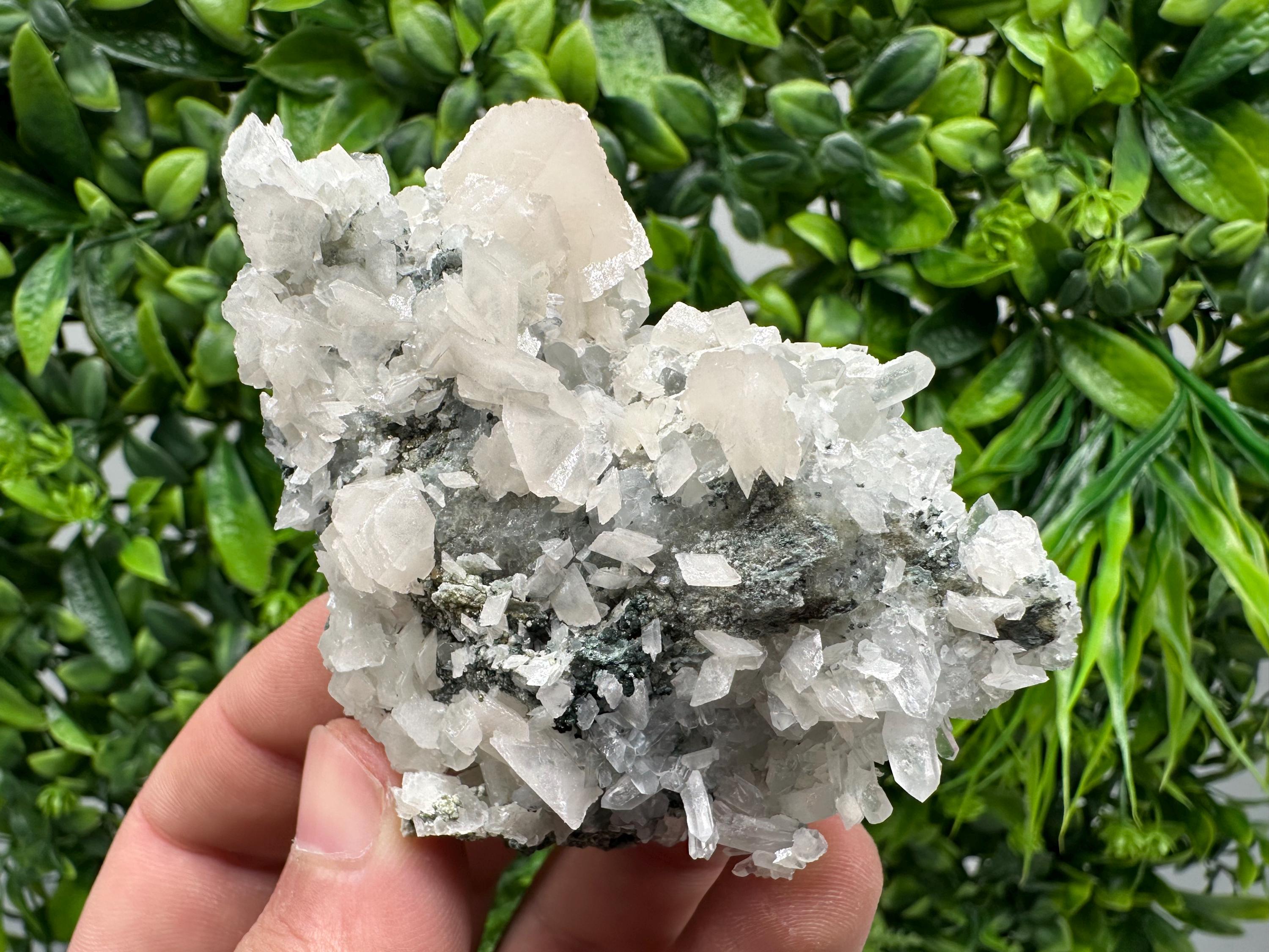 Calcite Quartz Mineral Specimen on Chlorite Matrix, Bulgaria