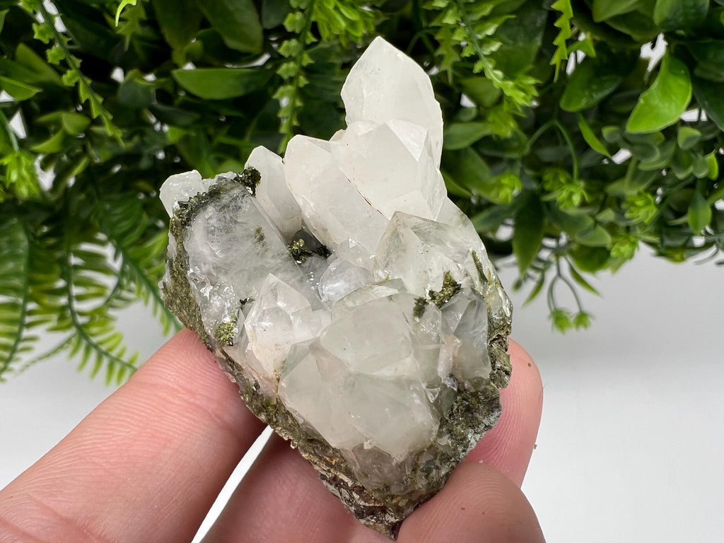 Green Epidote with Quartz Crystals, Rainbow Sparkle, Turkey Decor