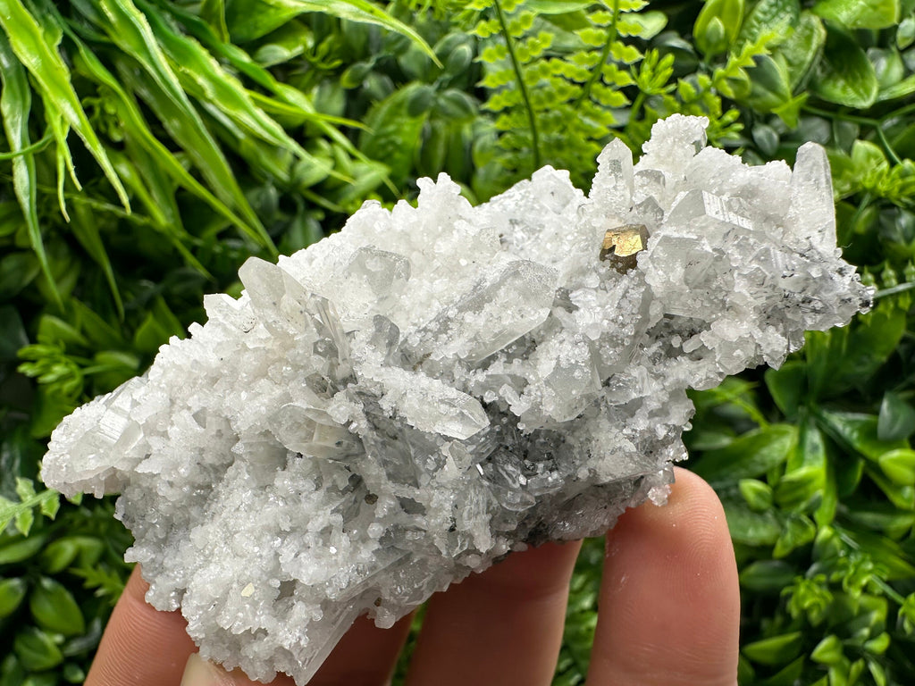 Pyrite on Quartz with Calcite: Borieva Mine, Bulgaria