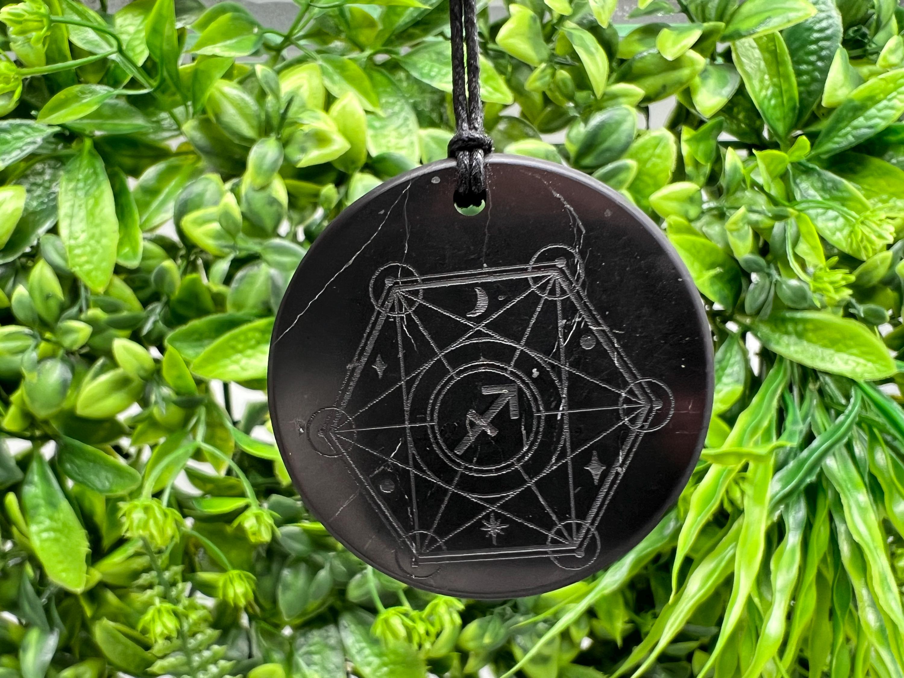 Shungite Sagittarius Zodiac Pendant Necklace: EMF Protection Healing Stone