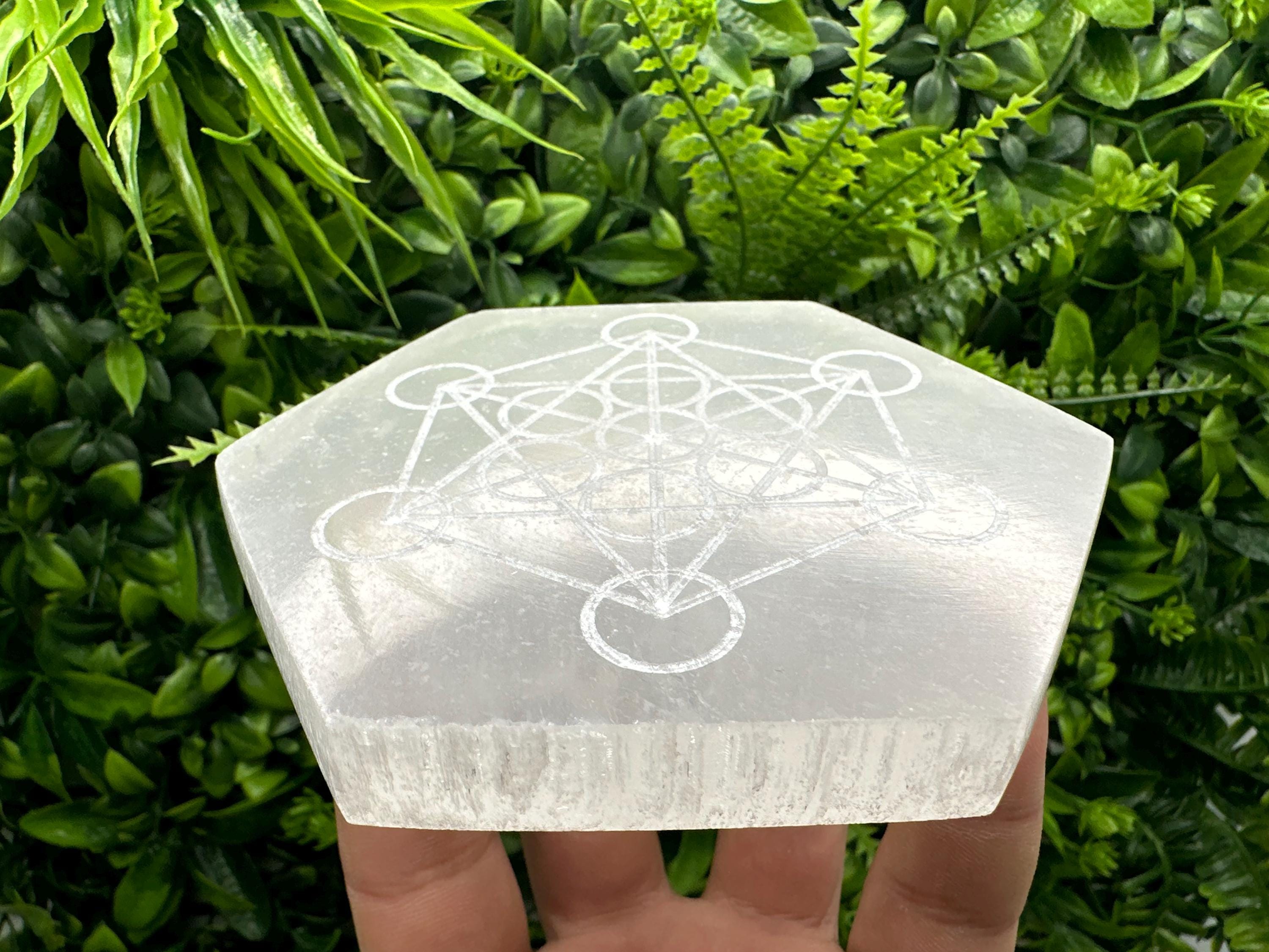 Hexagonal Selenite Charging Plate: Sacred Geometry Energy Grid (12cm)