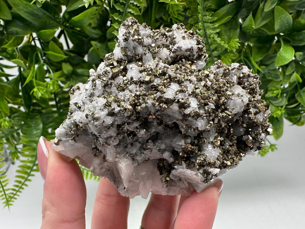 Pyrite on Quartz, Calcite Mineral Specimen, Bulgaria