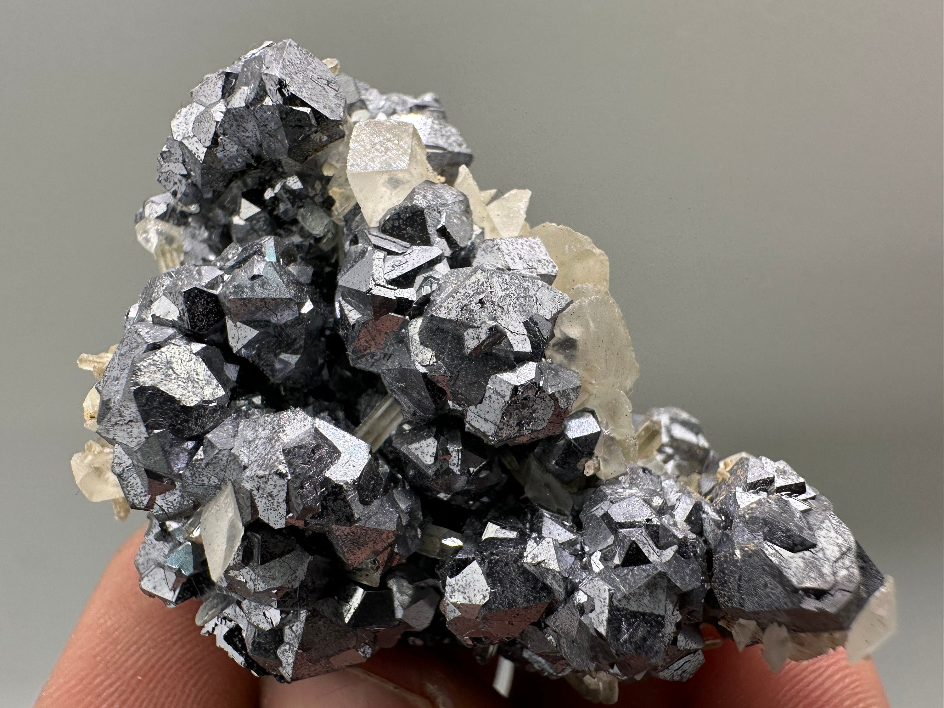 Shiny Galena with Calcite: Borieva Mine, Bulgaria