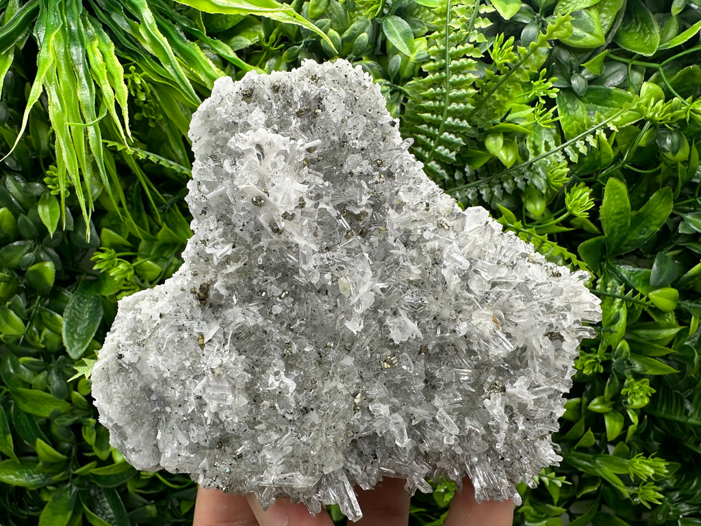 Calcite Pyrite on Quartz Crystal, Borieva Bulgaria Mineral Specimen