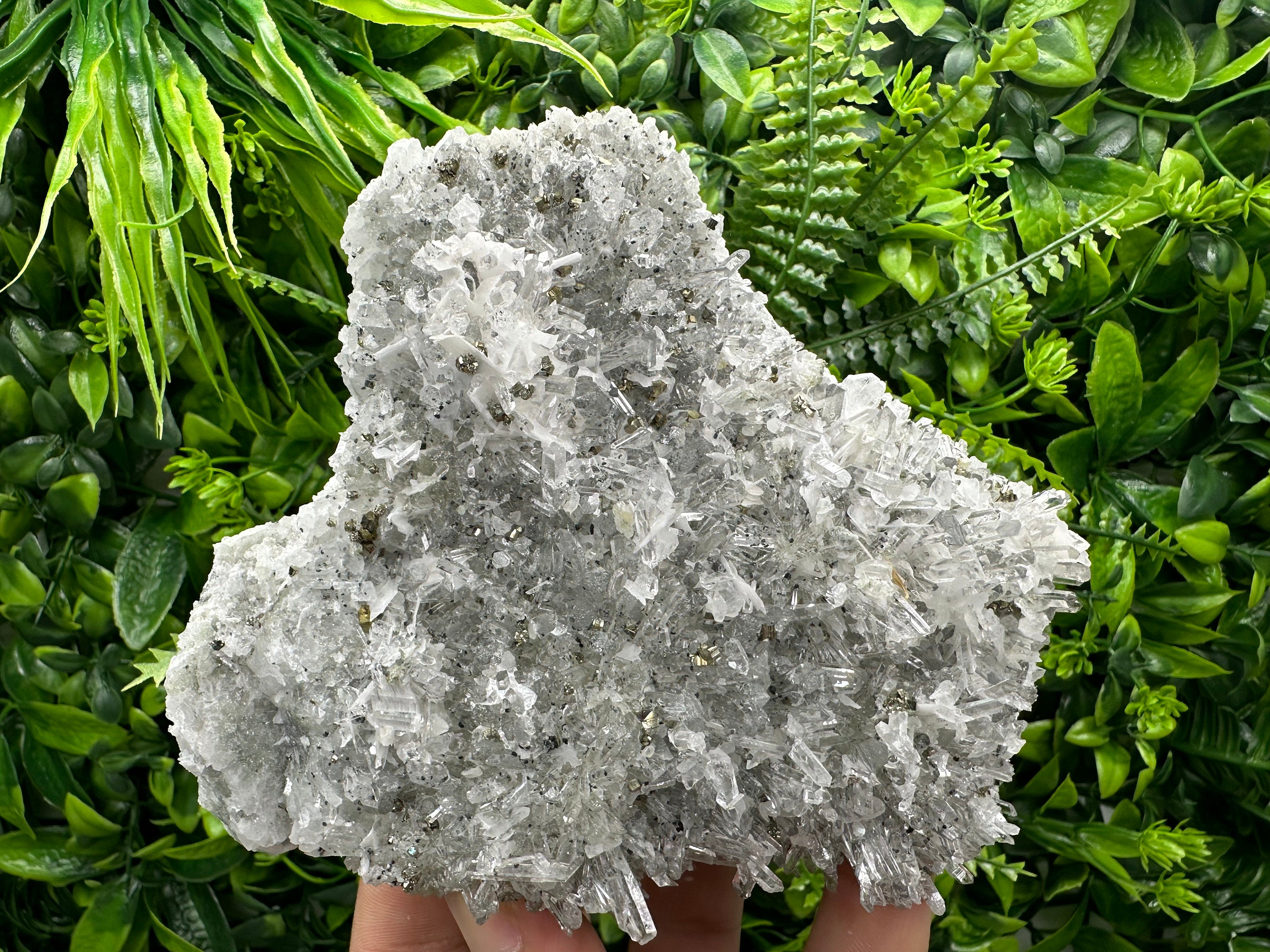 Calcite Pyrite on Quartz Crystal, Borieva Bulgaria Mineral Specimen