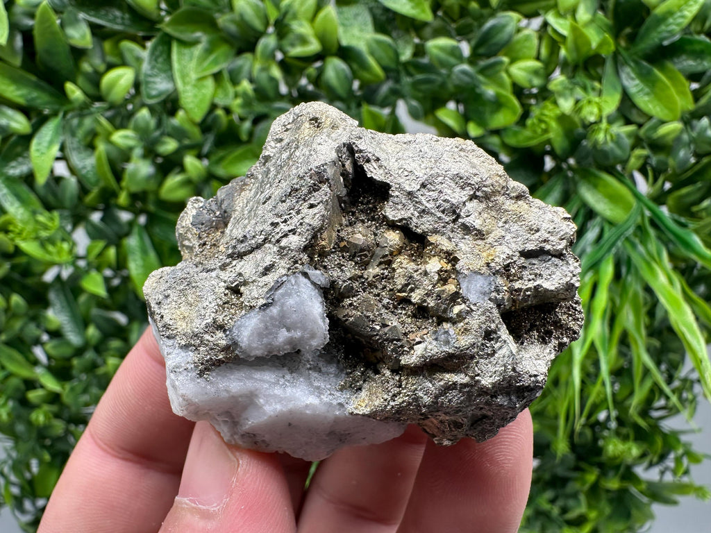 Chalcopyrite, Marcasite on Chalcedony: Androvo Mine Barite Cluster
