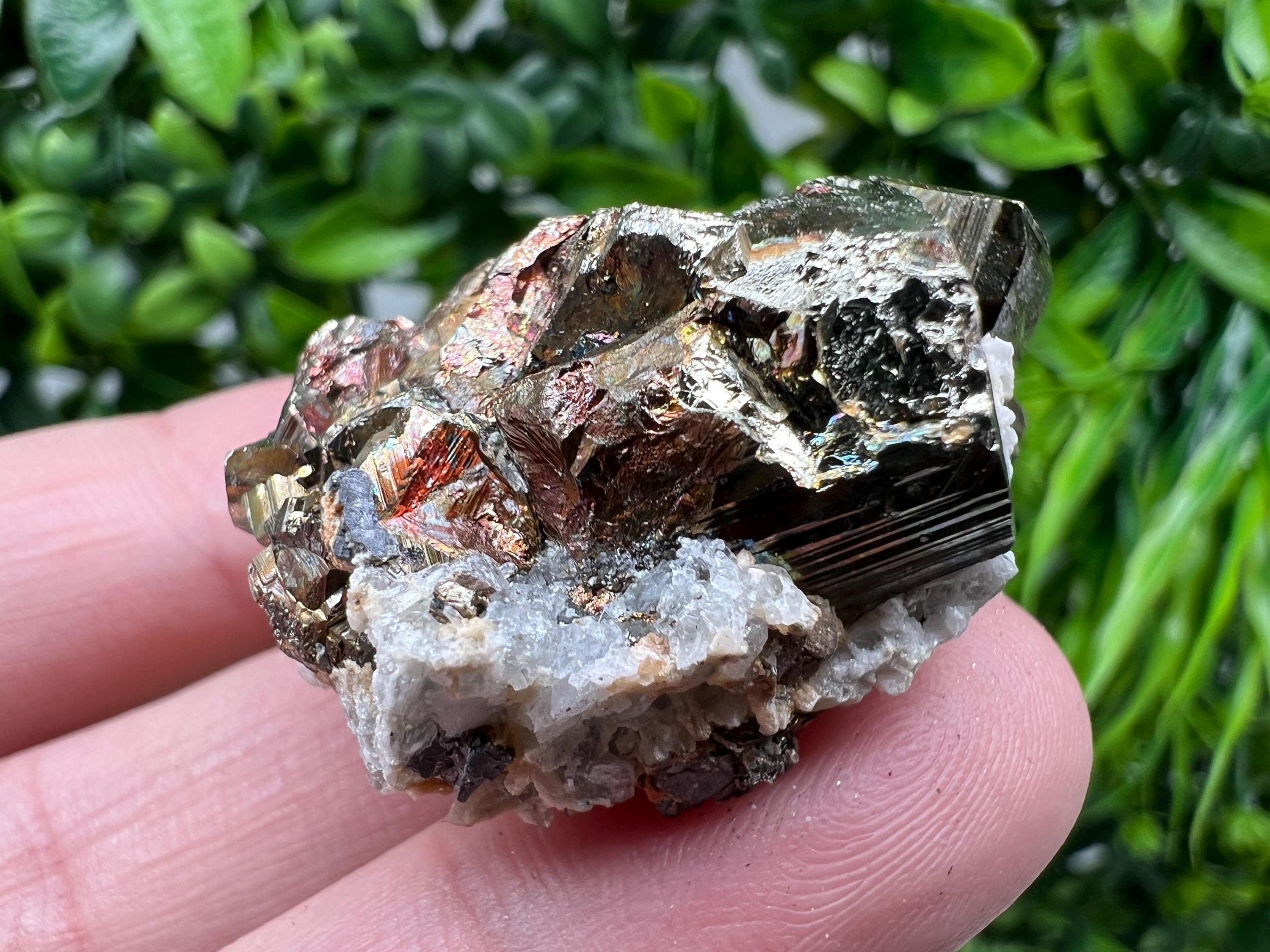 Rainbow Pyrite with Calcite, Borieva Bulgaria Crystal