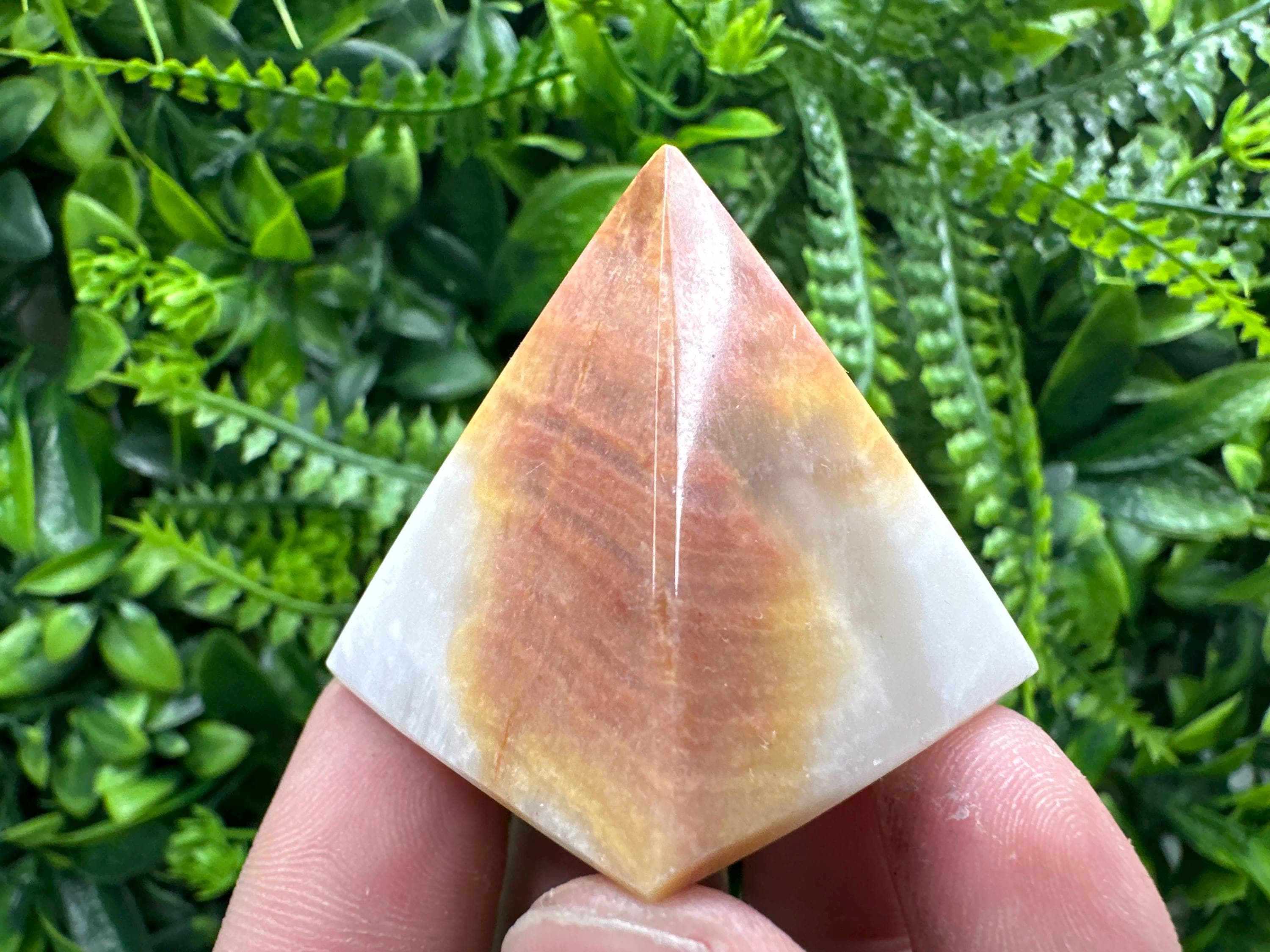 Banded Calcite Onyx Pyramid: Multi Green Marble Healing Crystal (3.5/3.5)