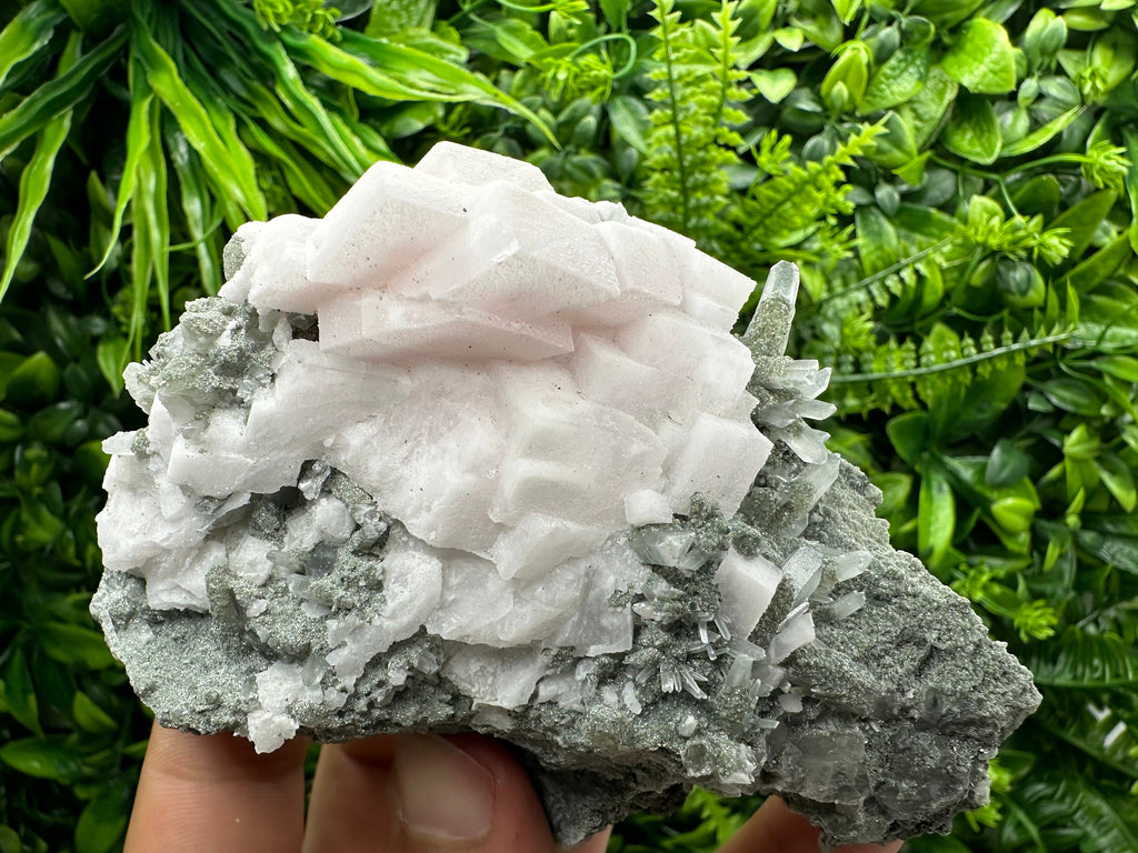 Mangano Calcite on Quartz with Chlorite, Borieva Mine Mineral Specimen