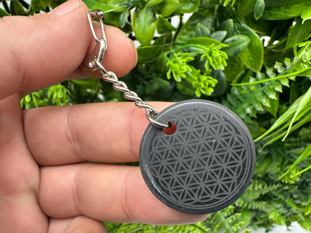 Shungite Keychain: Flower of Life Crystal Pendant, EMF Protection