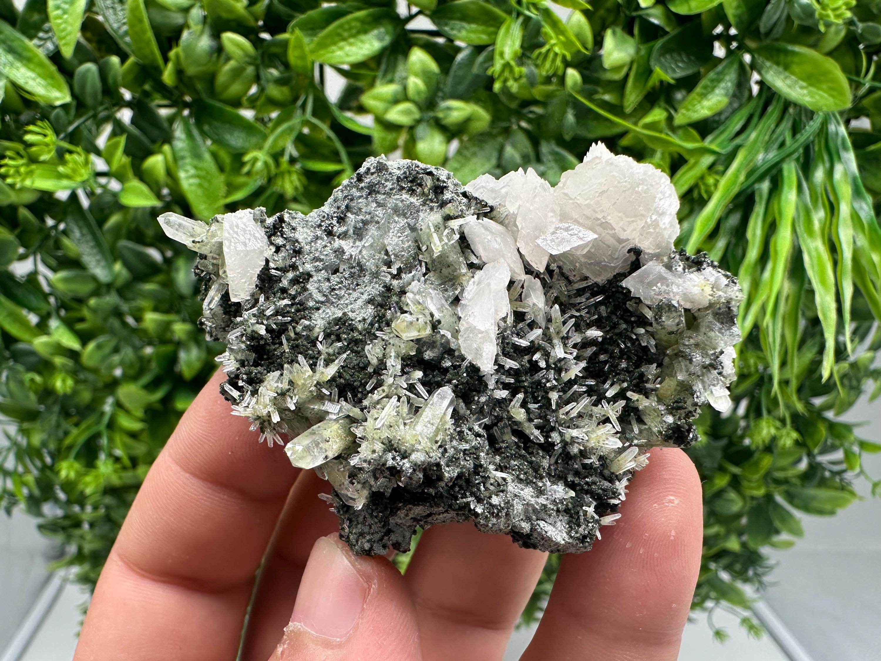 Quartz with Calcite and Chlorite: Borieva Mine Crystal, Bulgaria
