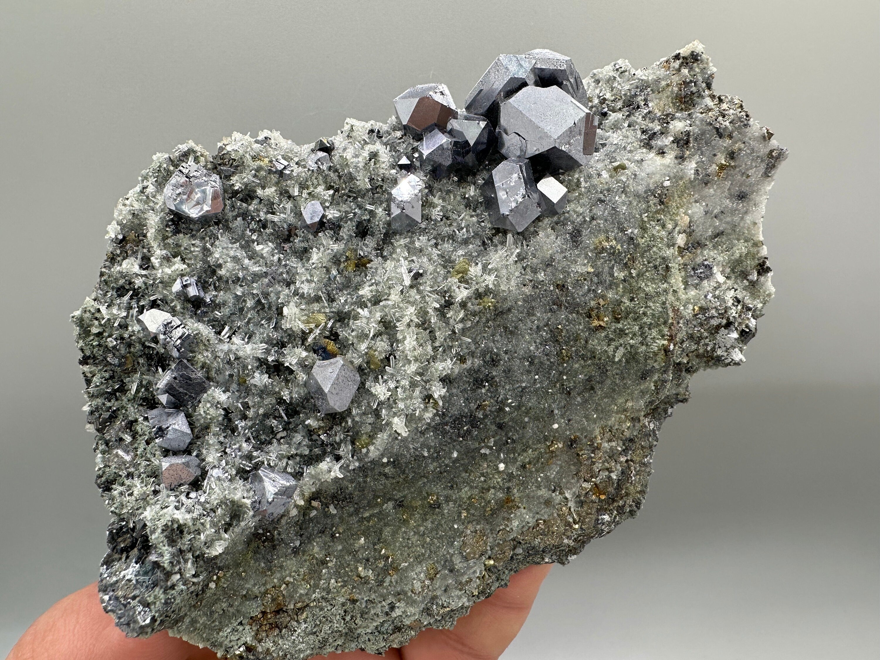 Galena Chalcopyrite on Quartz with Chlorite Matrix: Borieva Mine Mineral Decor